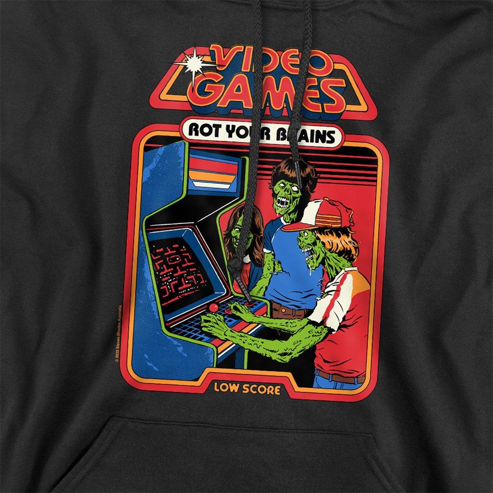 Black - Steven Rhodes - Steven Rhodes Video Games Rot Your Brains Hoodie - 2