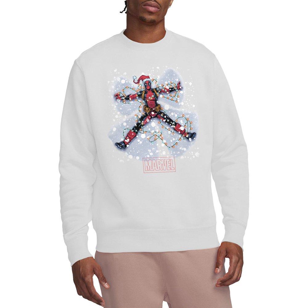 Deadpool Men's Marvel Christmas Snow Angel Sweatshirt White - XL
