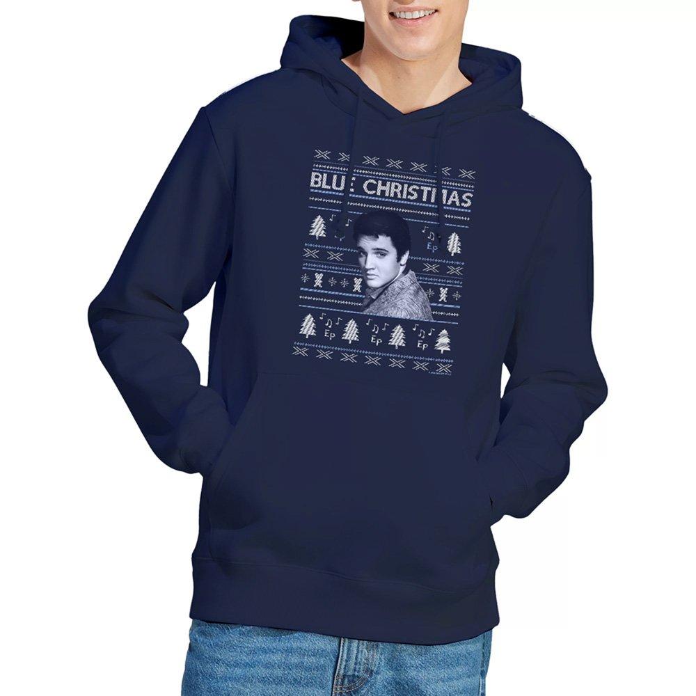 Navy - Elvis Presley - Elvis Blue Ugly Christmas Fair Isle Hoodie Navy - 1