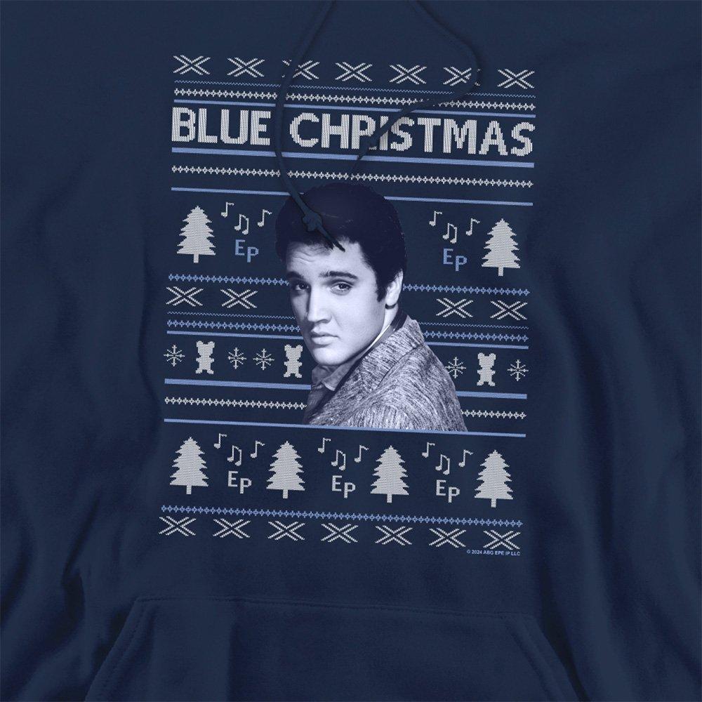 Navy - Elvis Presley - Elvis Blue Ugly Christmas Fair Isle Hoodie Navy - 2