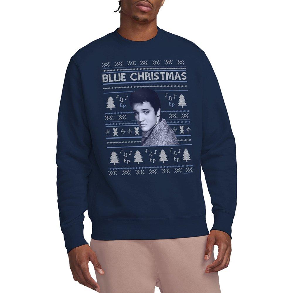 Navy - Elvis Presley - Elvis Blue Ugly Christmas Fair Isle Sweatshirt Na - 1