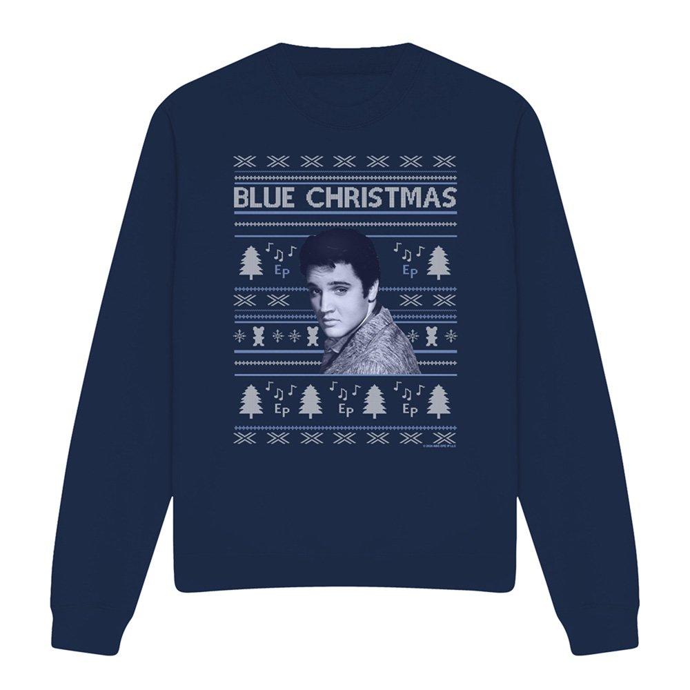 Navy - Elvis Presley - Elvis Blue Ugly Christmas Fair Isle Sweatshirt Na - 4
