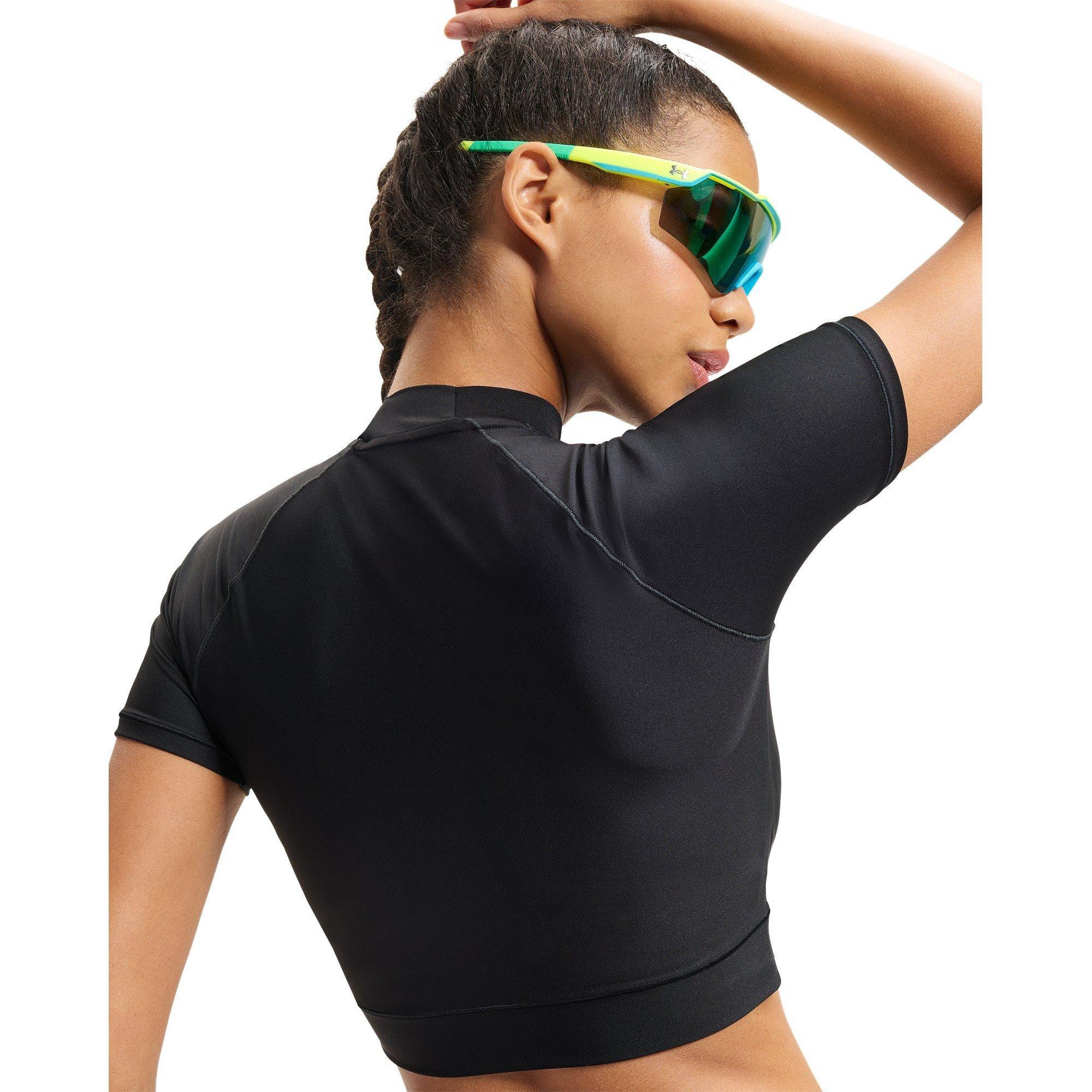 Black/White - Under Armour - Women's HeatGear Mock Short Sleeve T-Shirt - 3