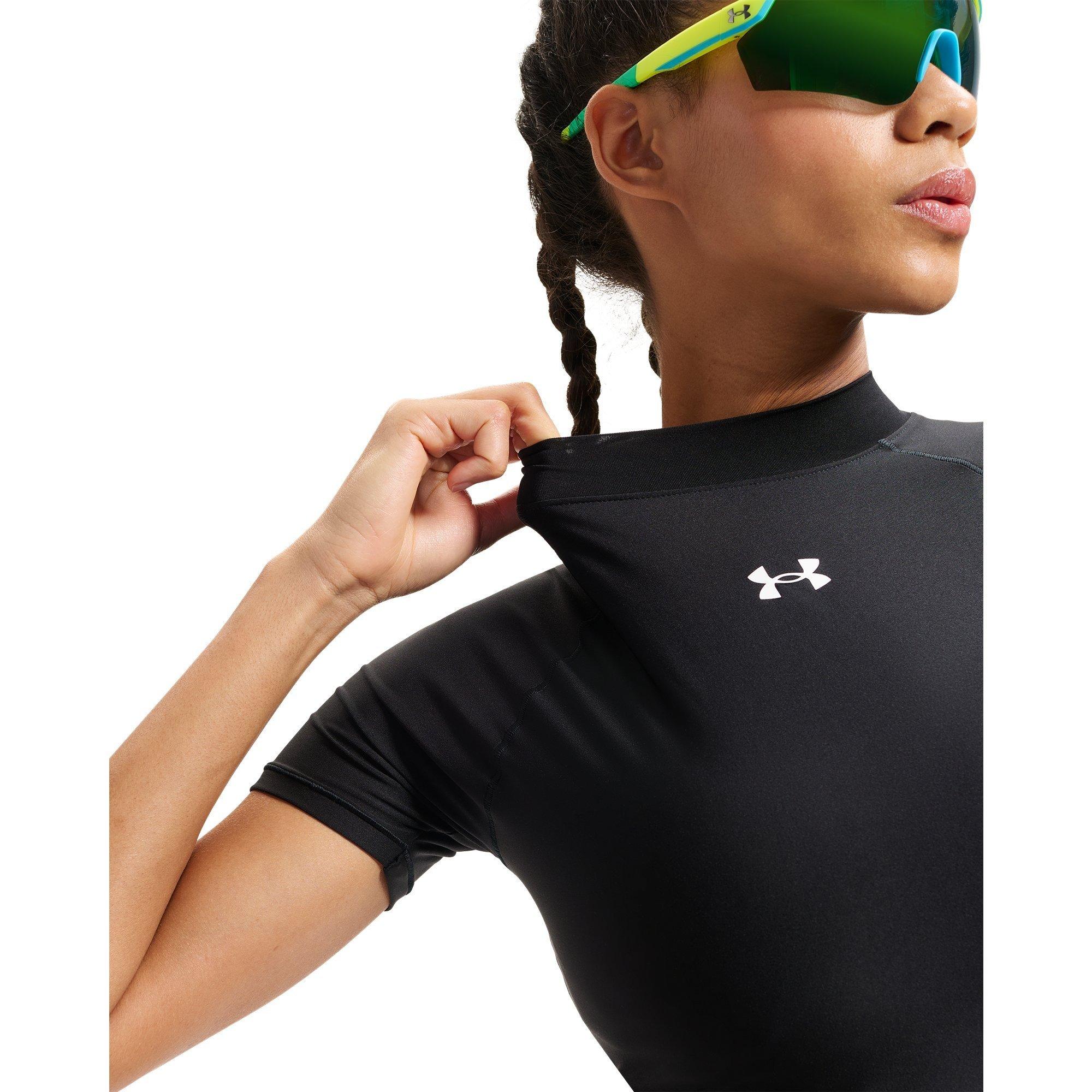 Black/White - Under Armour - Women's HeatGear Mock Short Sleeve T-Shirt - 4