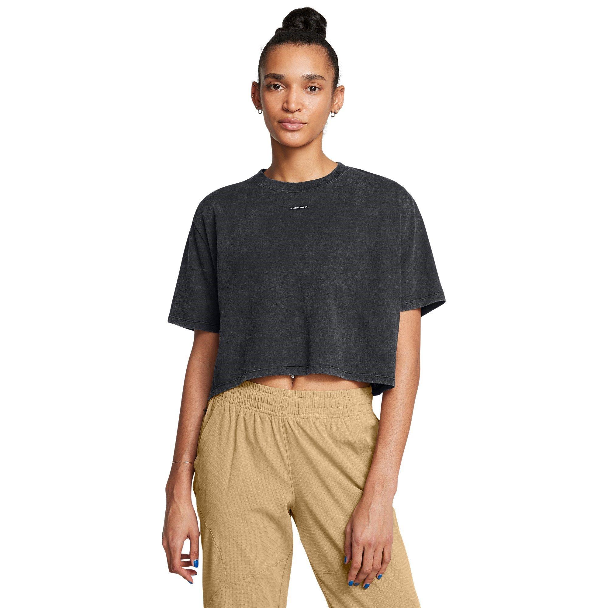 Black/White - Under Armour - Wash Logo Womens Boxy Crop Shirt - 2