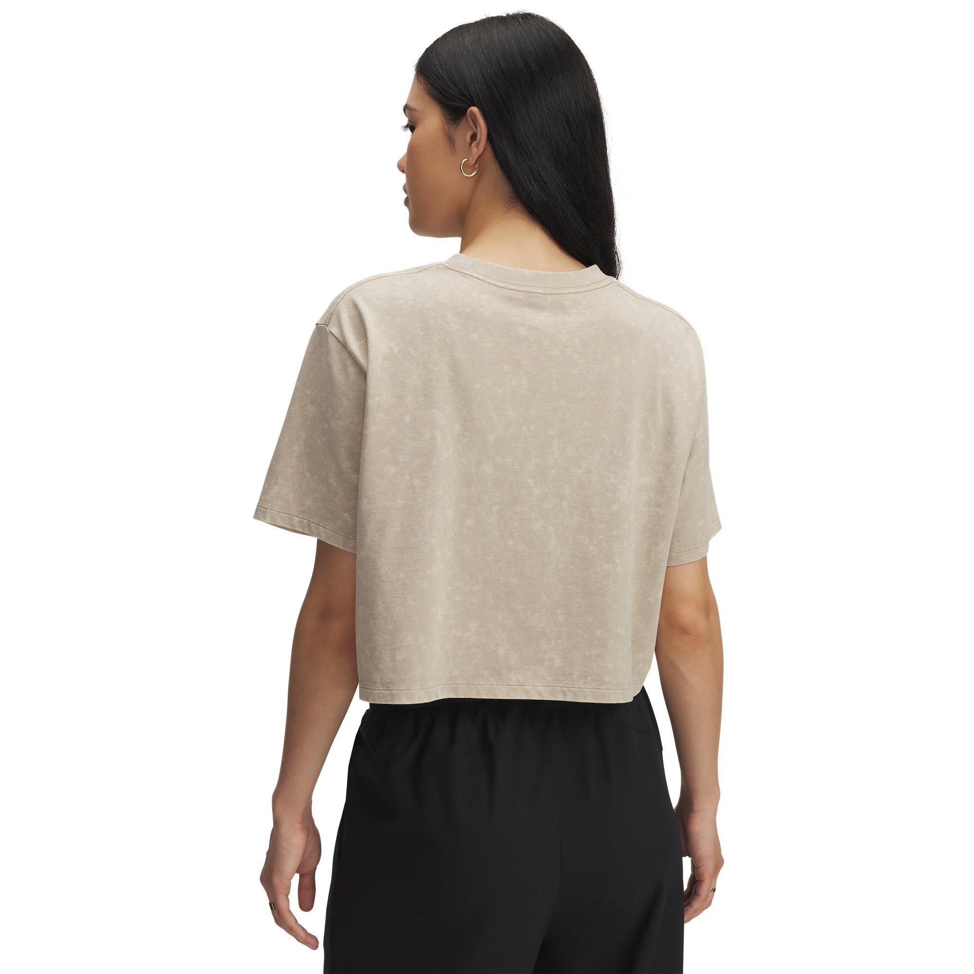 City Khaki/Wht - Under Armour - Under Wash Logo Womens Boxy Crop Shirt - 2