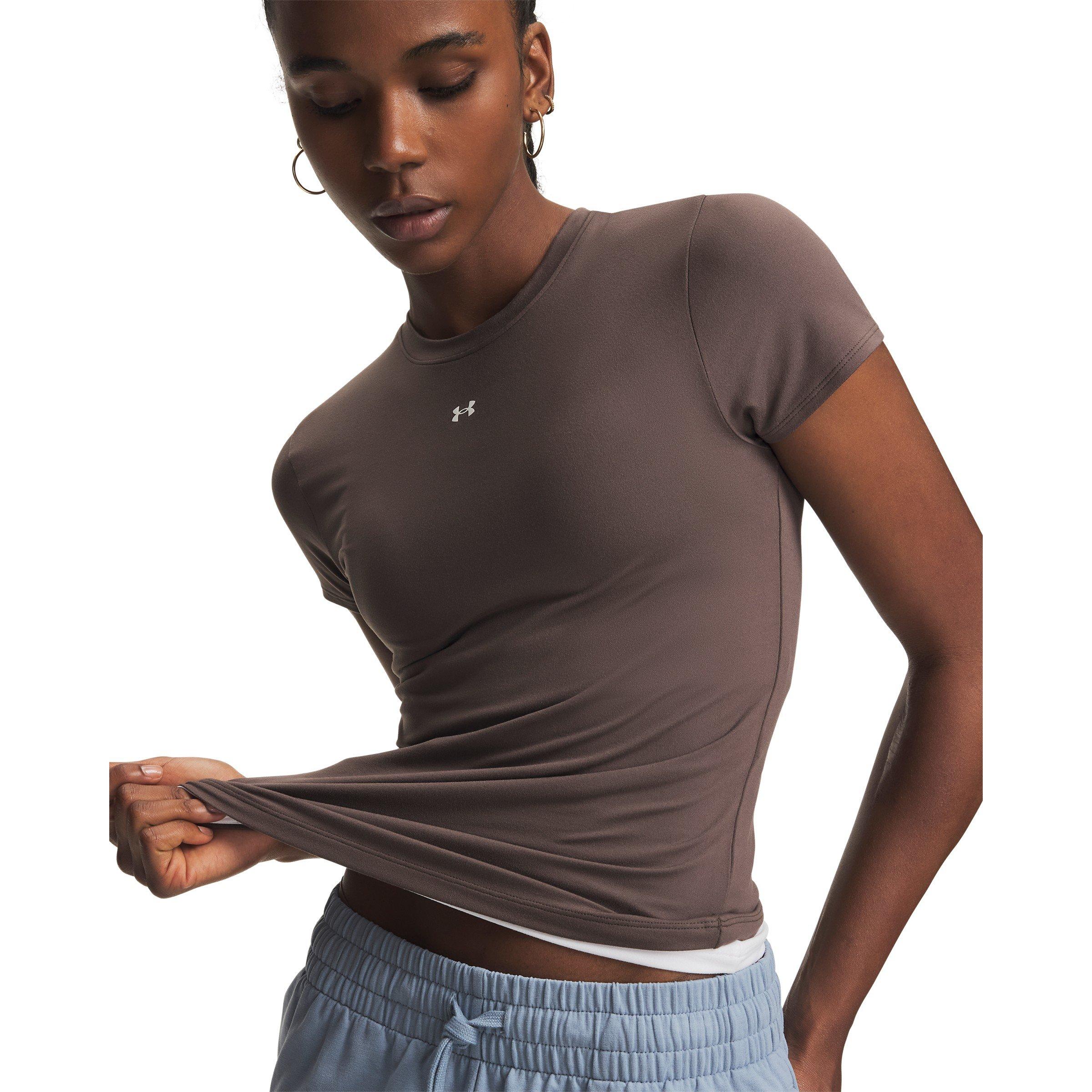 Peppercorn/Wht - Under Armour - Women's Motion Short Sleeve Performance Fitted T-Shirt - 3