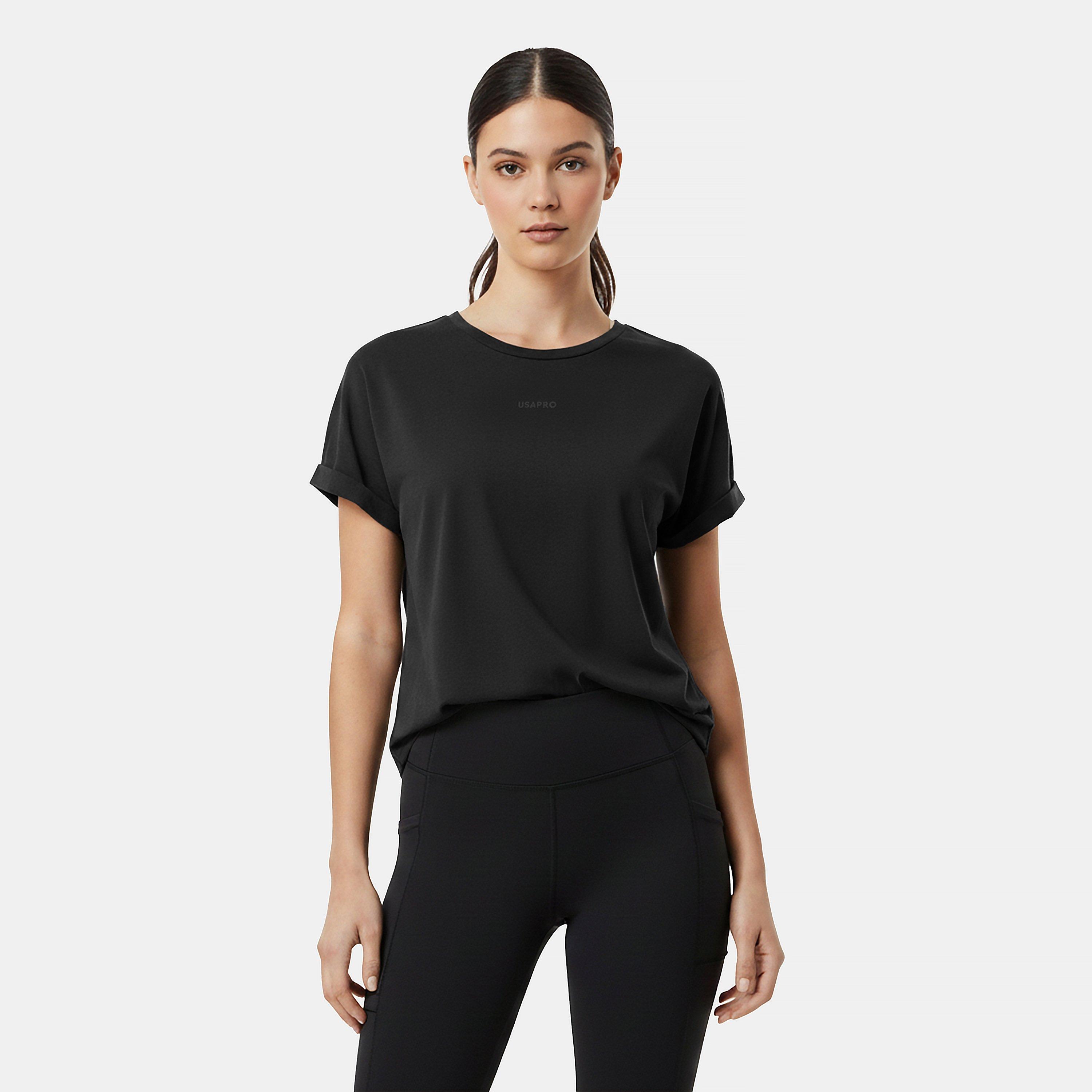 Schwarz - USA Pro - Short Sleeve Sports T-Shirt Womens - 3