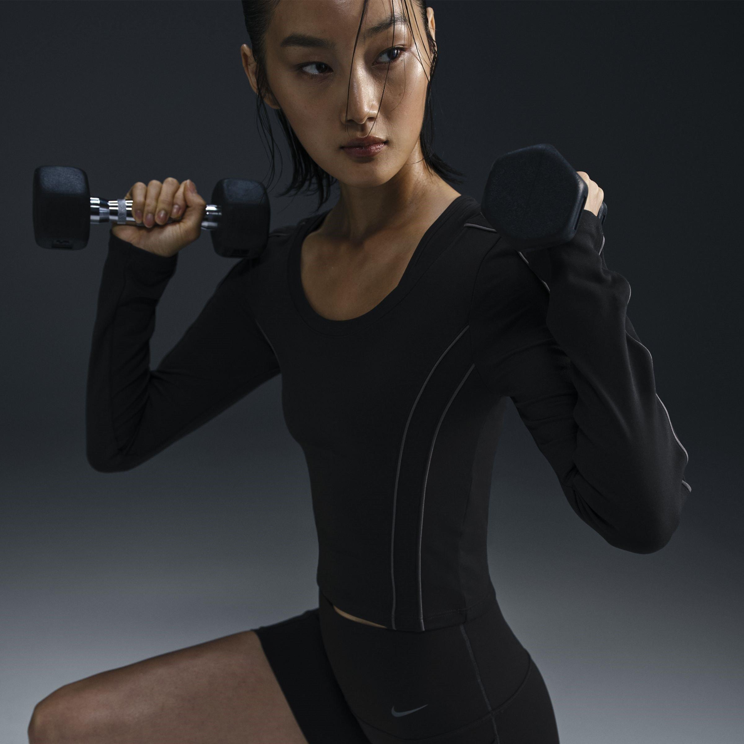 Black/Iron Grey - Nike - One Fitted Womens Dri FIT Long Sleeve Cropped Top - 3