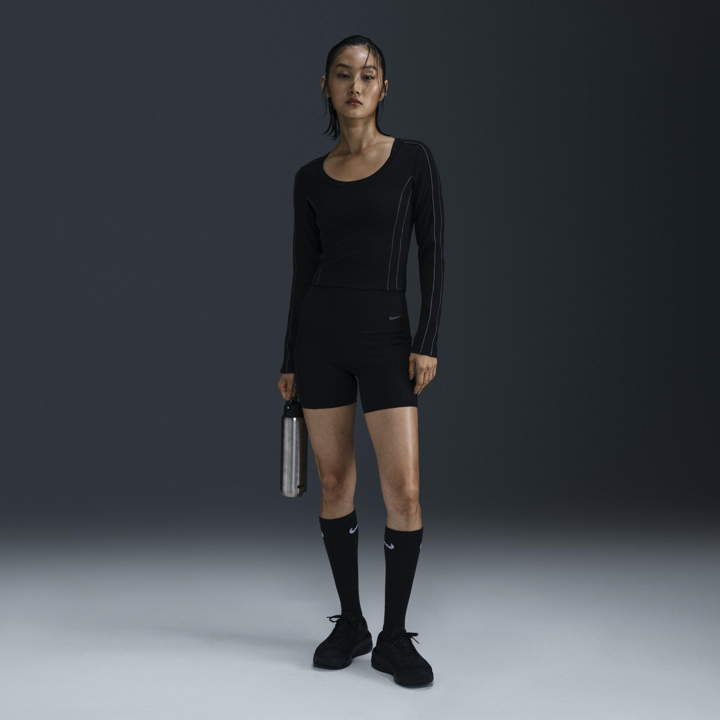 Black/Iron Grey - Nike - One Fitted Womens Dri FIT Long Sleeve Cropped Top - 4