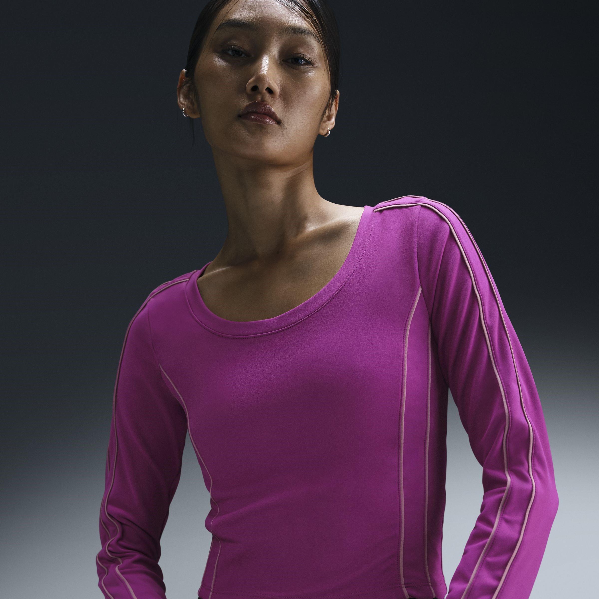 Hot Fuchsia/Blk - Nike - One Fitted Womens Dri FIT Long Sleeve Cropped Top - 1