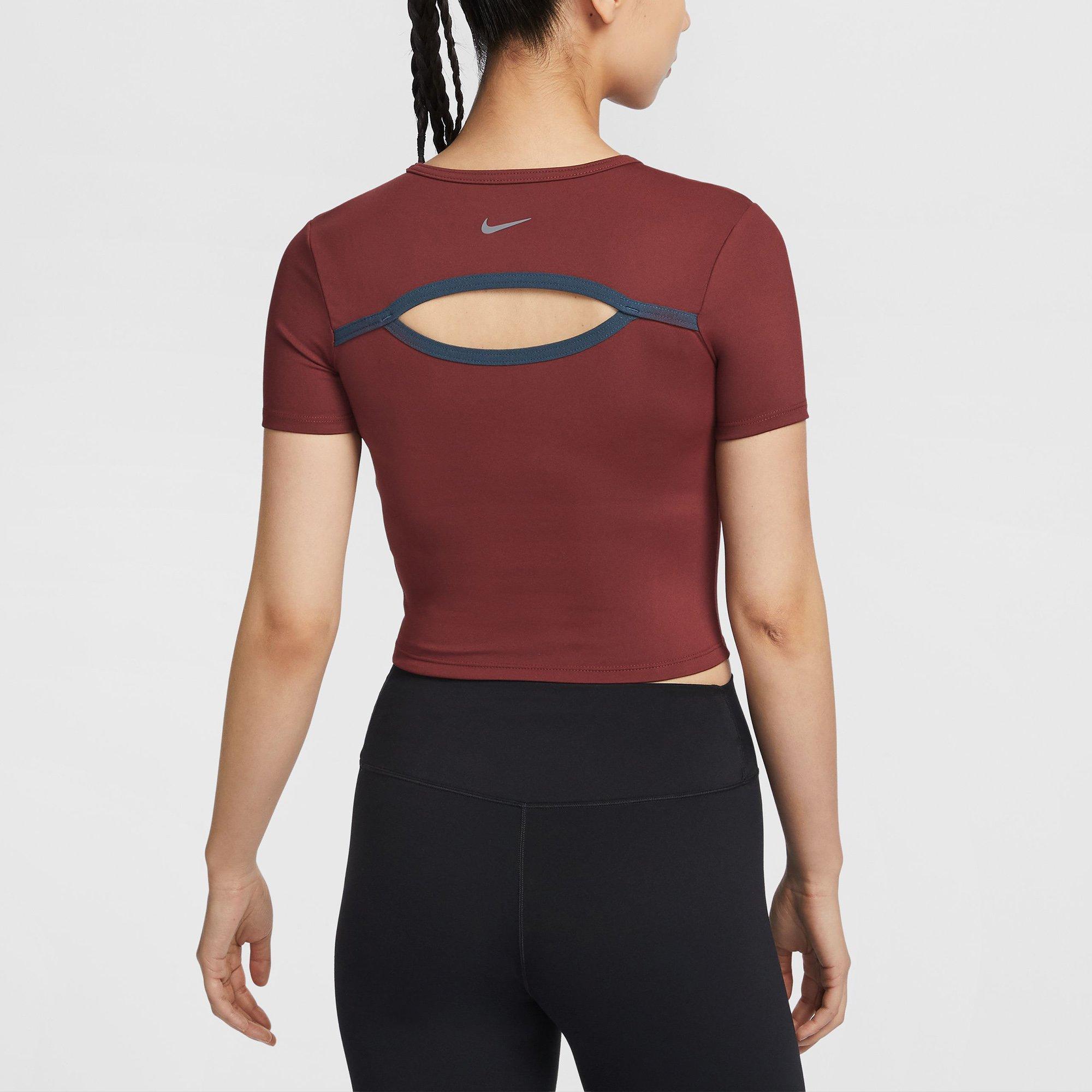 Dk.Red/Wht/Blk - Nike - One Fitted Womens Dri-FIT Short-Sleeve Performance Top - 2