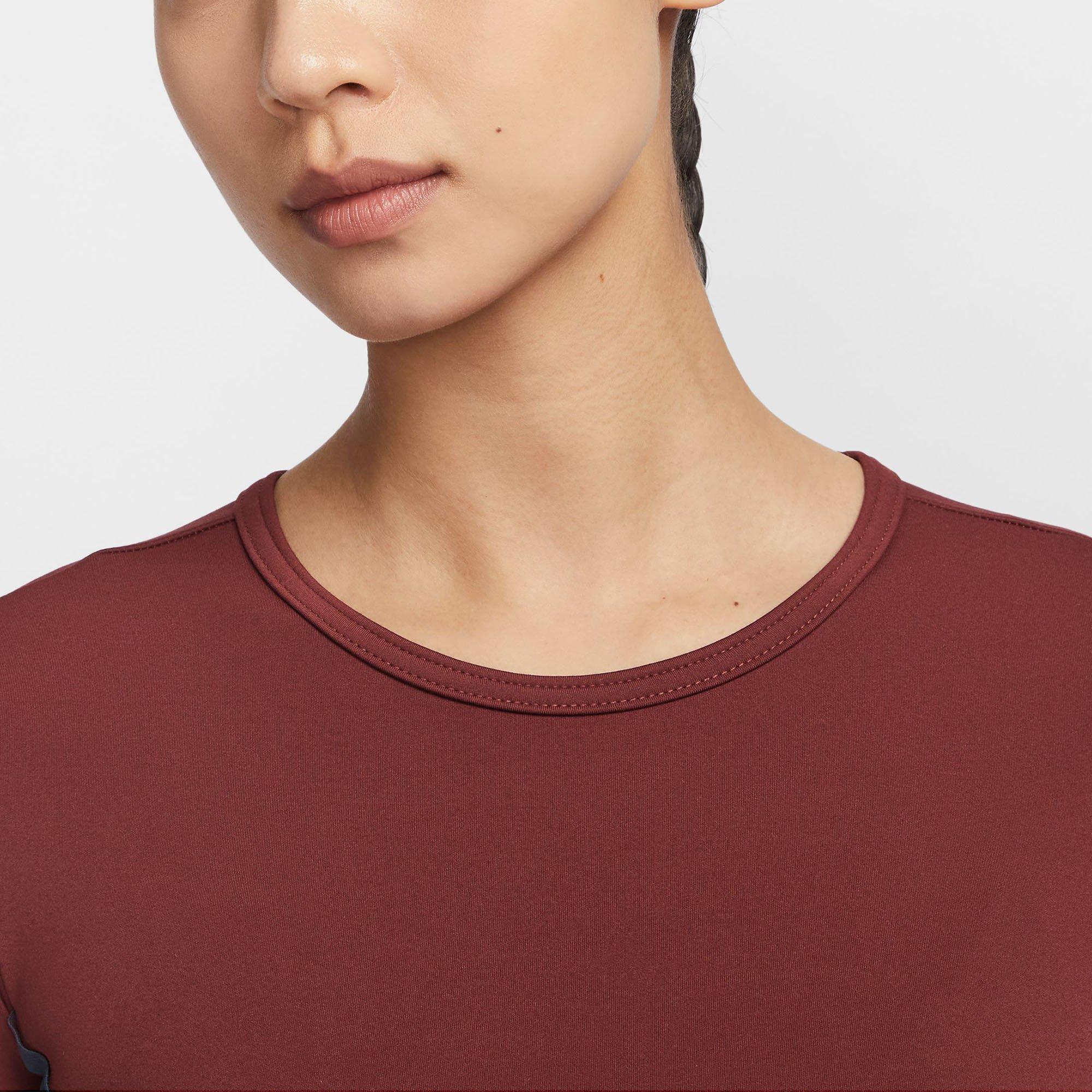 Dk.Red/Wht/Blk - Nike - One Fitted Womens Dri-FIT Short-Sleeve Performance Top - 3