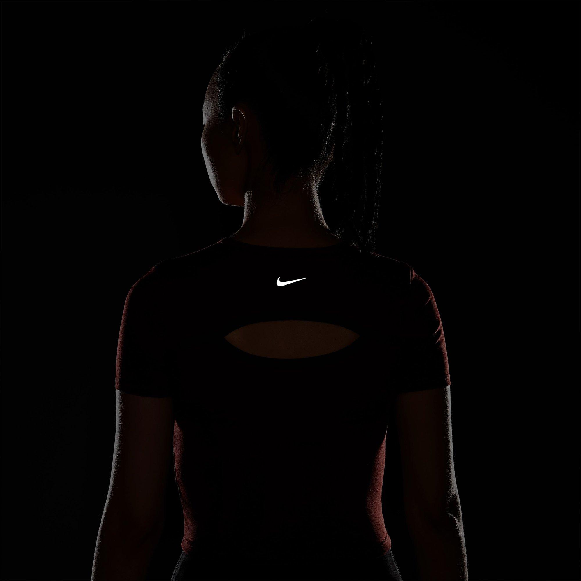 Dk.Red/Wht/Blk - Nike - One Fitted Womens Dri-FIT Short-Sleeve Performance Top - 5