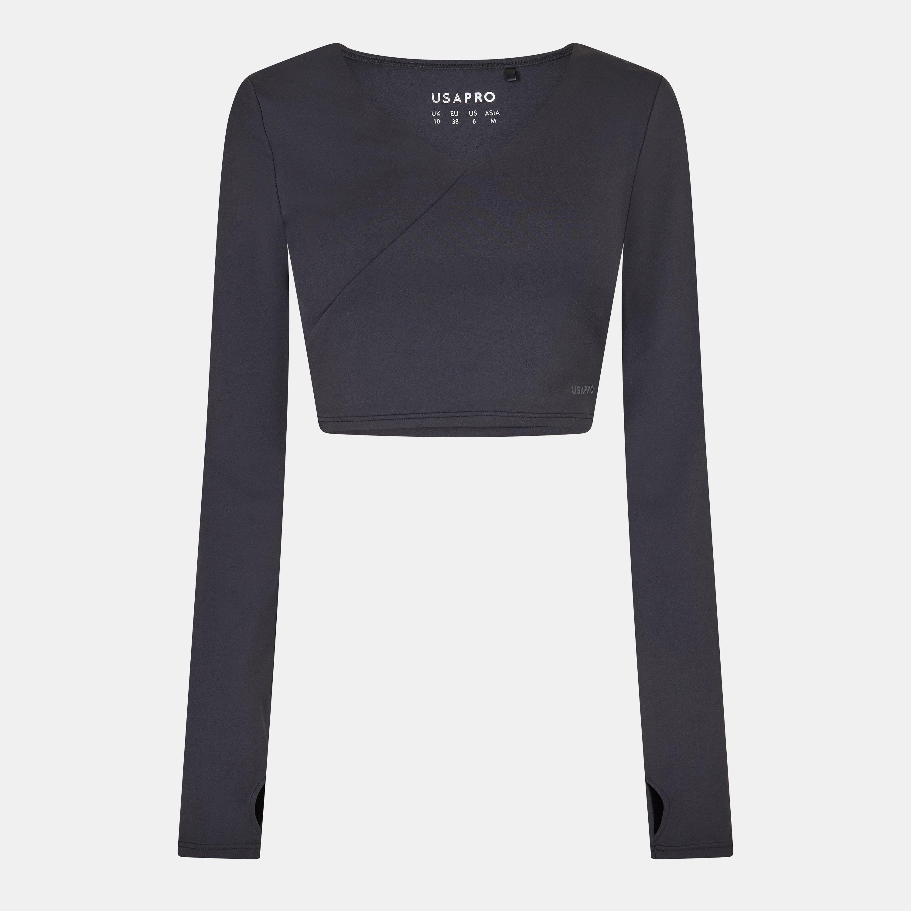 Usa Pro Women's Wrap Front Top - Black - 8 (36)