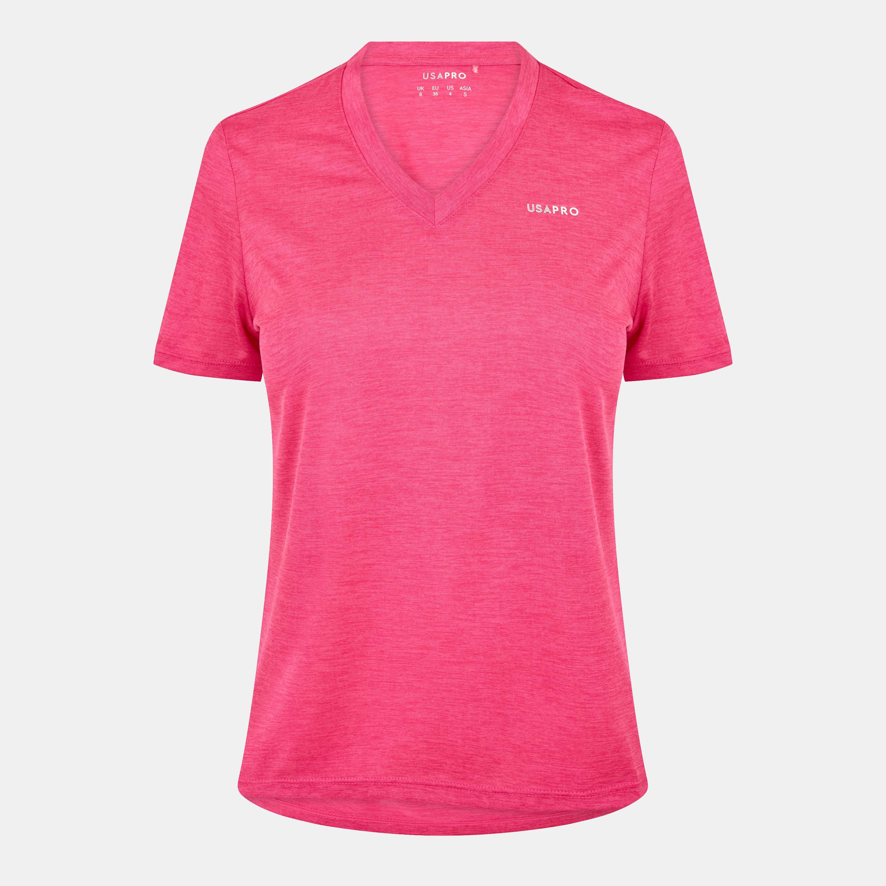 Usa Pro Women's The Tech V-Neck Tee - Bright Pink - 10 (38)