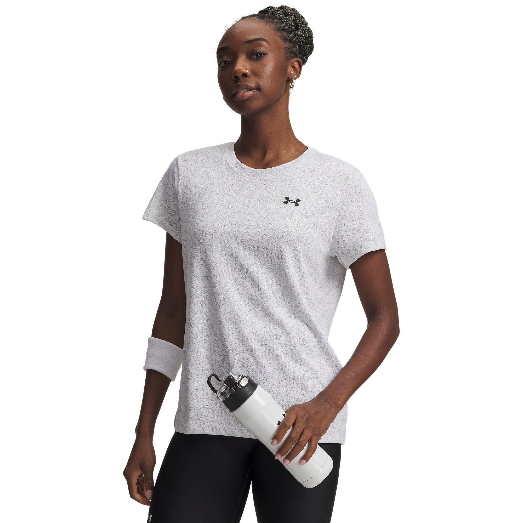 Under Armour Women's Tech Texture Short Sleeve Performance Gym Top - White/Black - 12 (M)