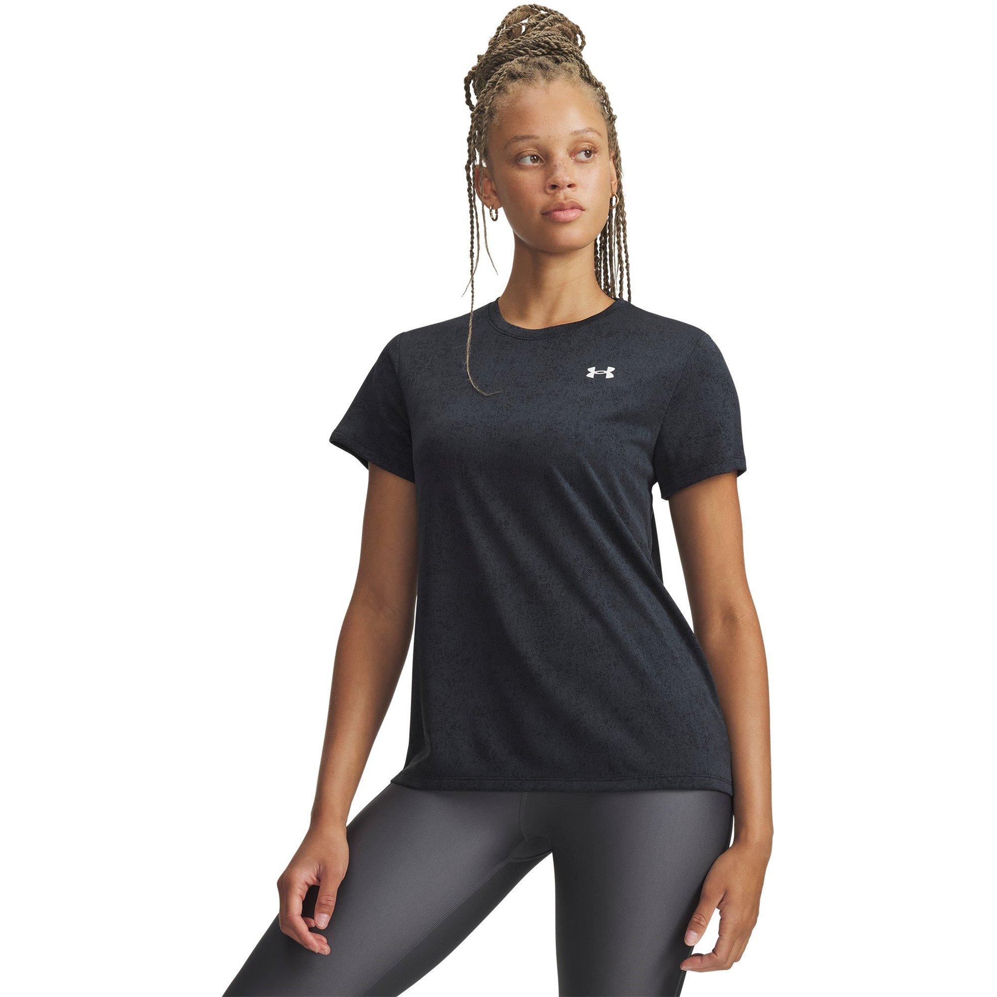 Under Armour Women's Tech Texture Short Sleeve Performance Gym Top - Black/White - 8 (XS)