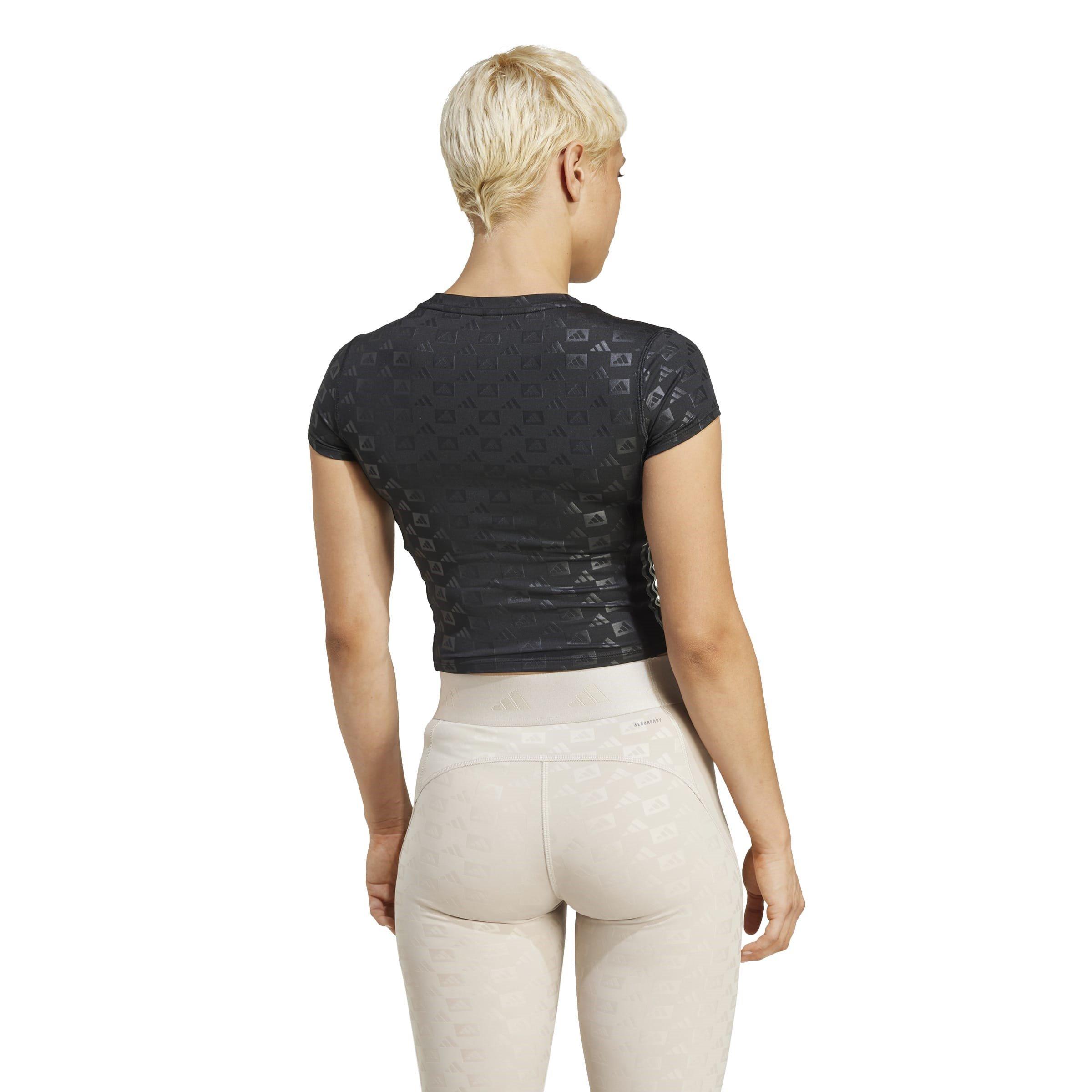 Preto - adidas - Hyperglam Training Emboss T-Shirt Womens - 3