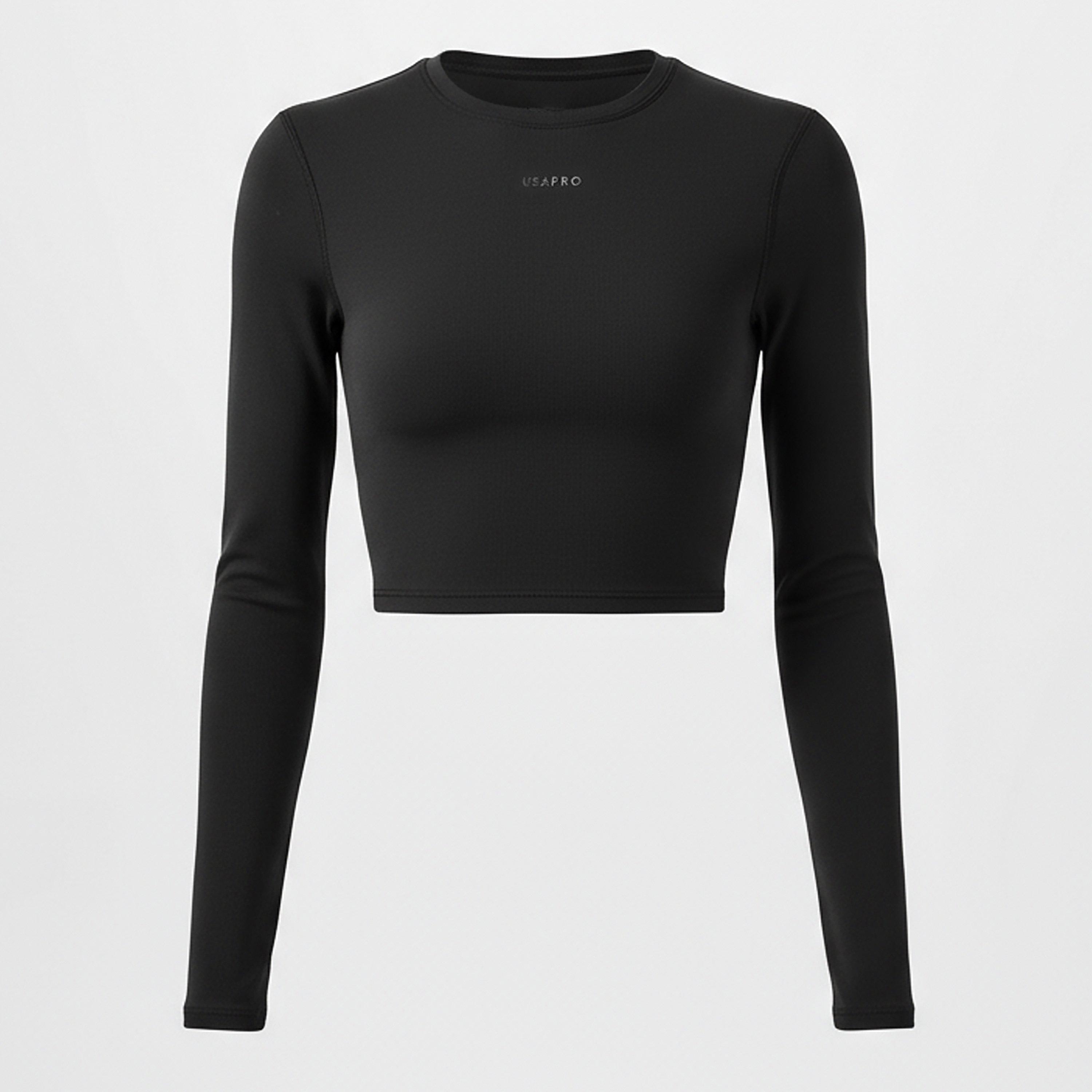 Black - USA Pro - Long Sleeve Crop Top Womens - 1