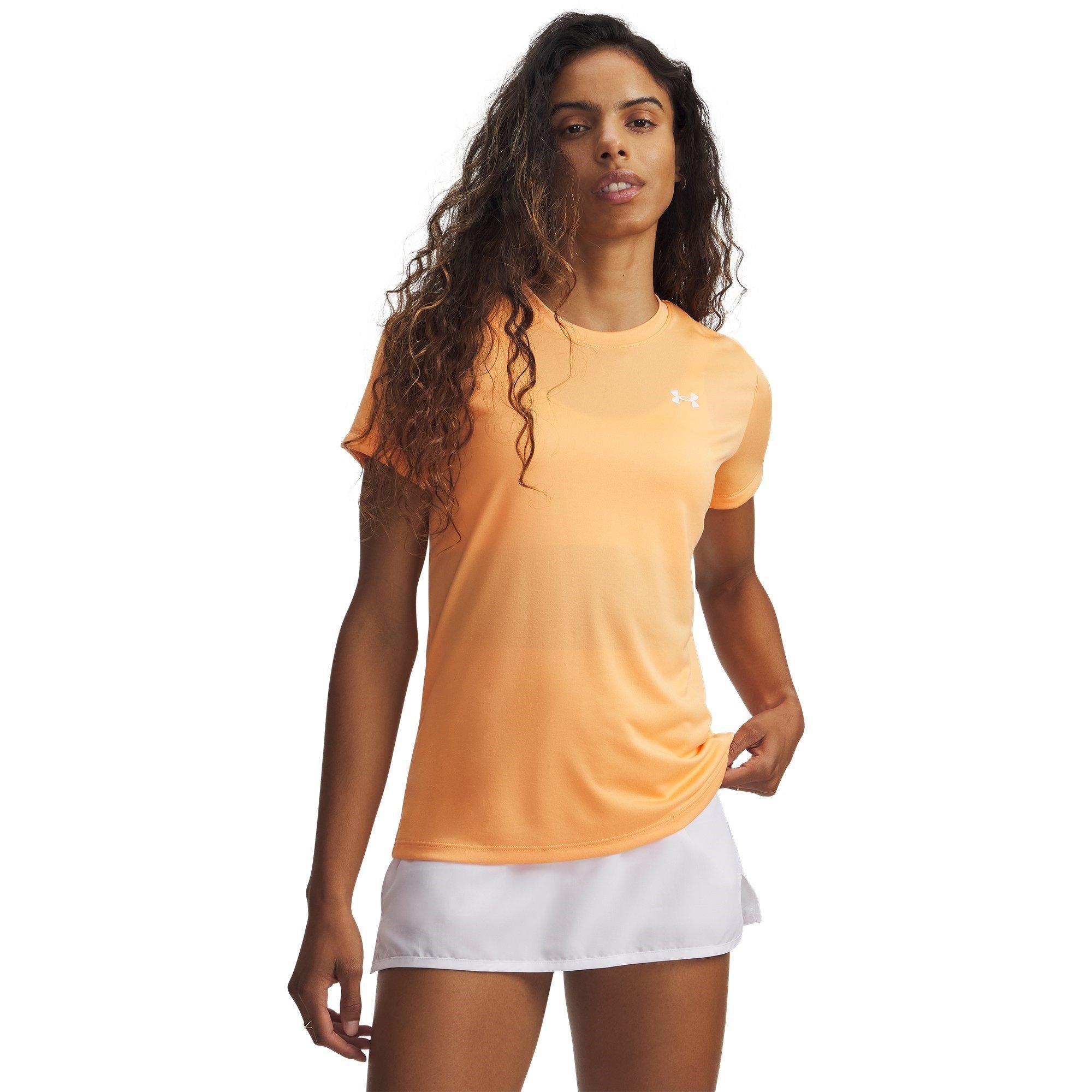 Under Armour Women's Tech Solid Short Sleeve Performance Gym Top - Orange/White - 12 (M)