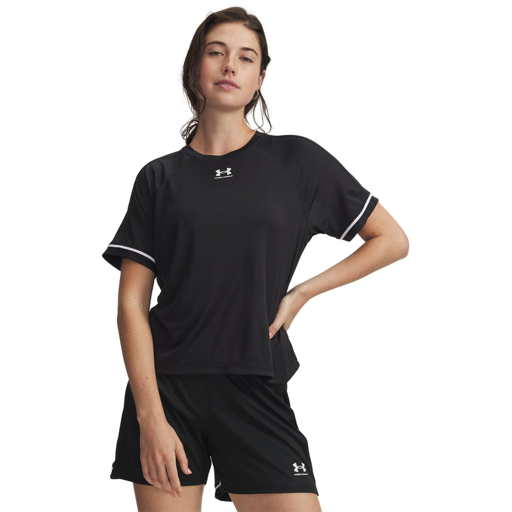 Under Armour Women's Challenger Boxy Short Sleeve Performance Gym Top - Black/White - 14 (L)