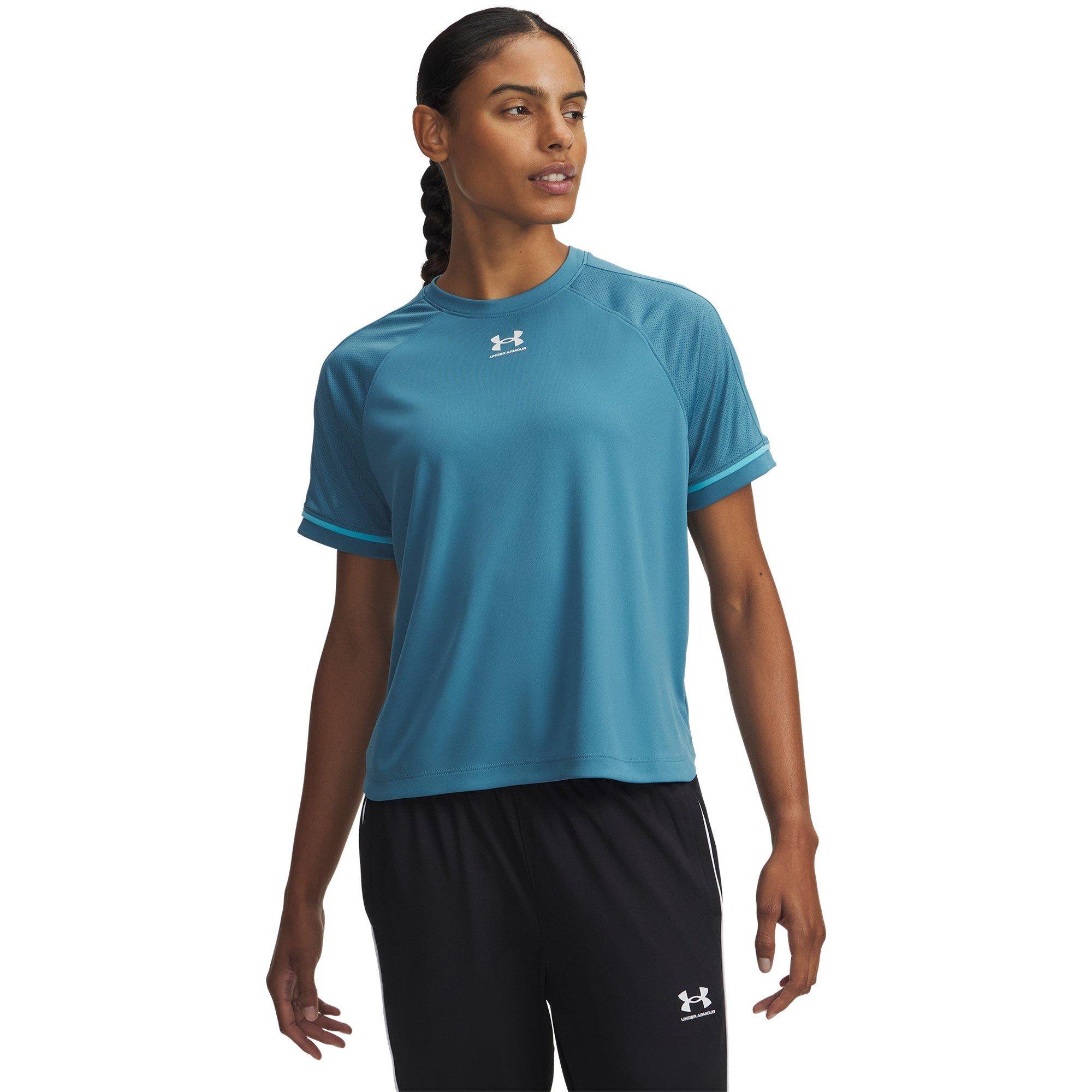 Under Armour Women's Challenger Boxy Short Sleeve Performance Gym Top - Blue/White - 12 (M)