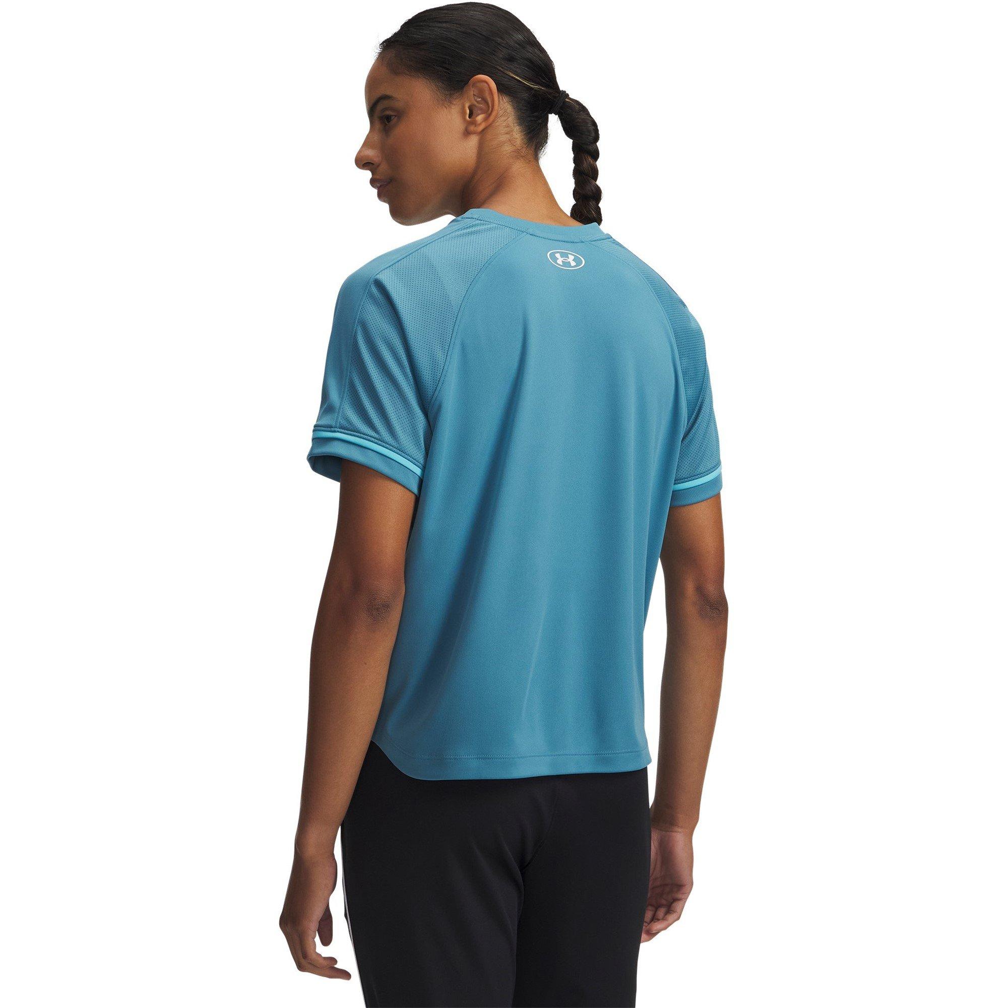 Blue/White - Under Armour - Women's Challenger Boxy Short Sleeve Performance Gym Top - 2