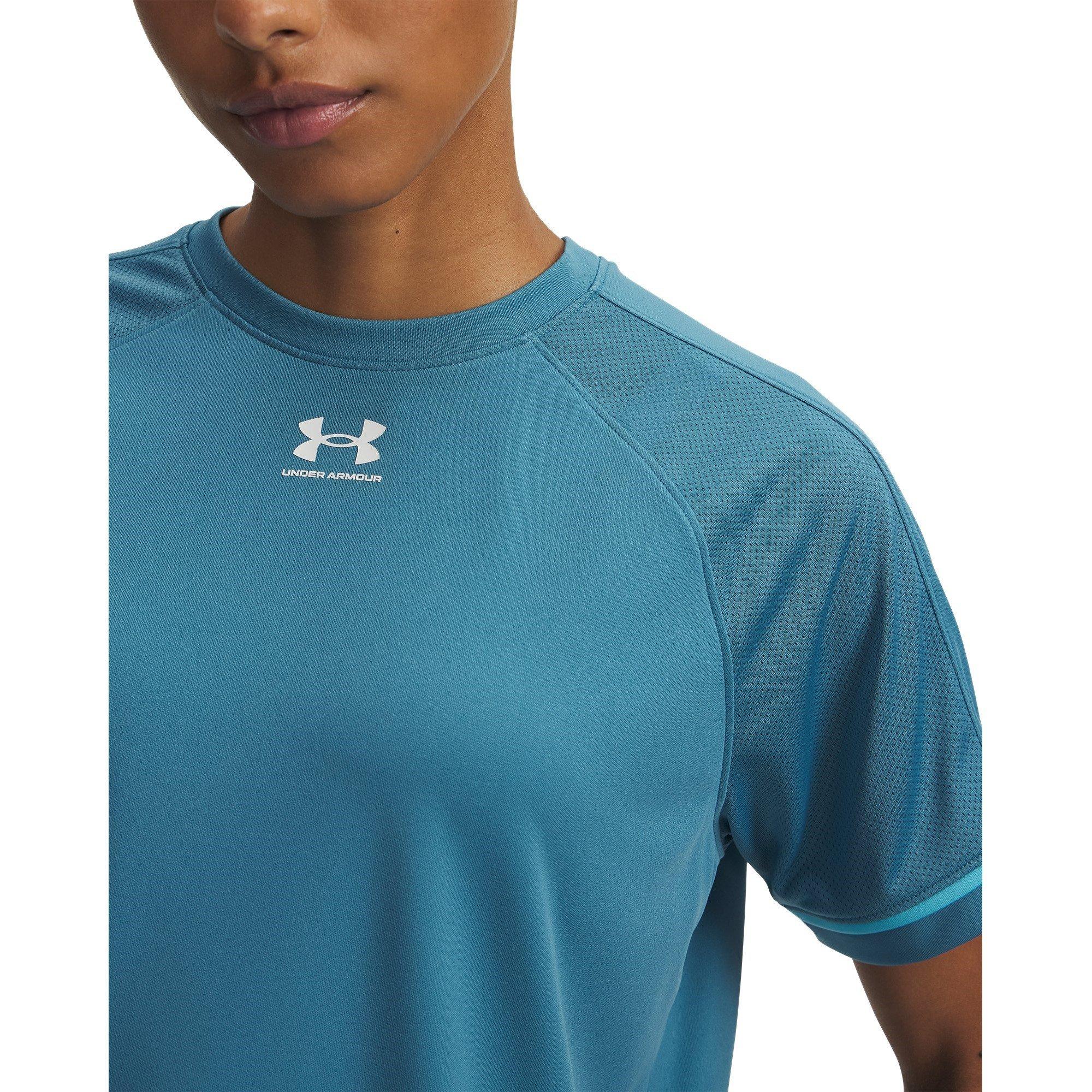 Blue/White - Under Armour - Women's Challenger Boxy Short Sleeve Performance Gym Top - 3