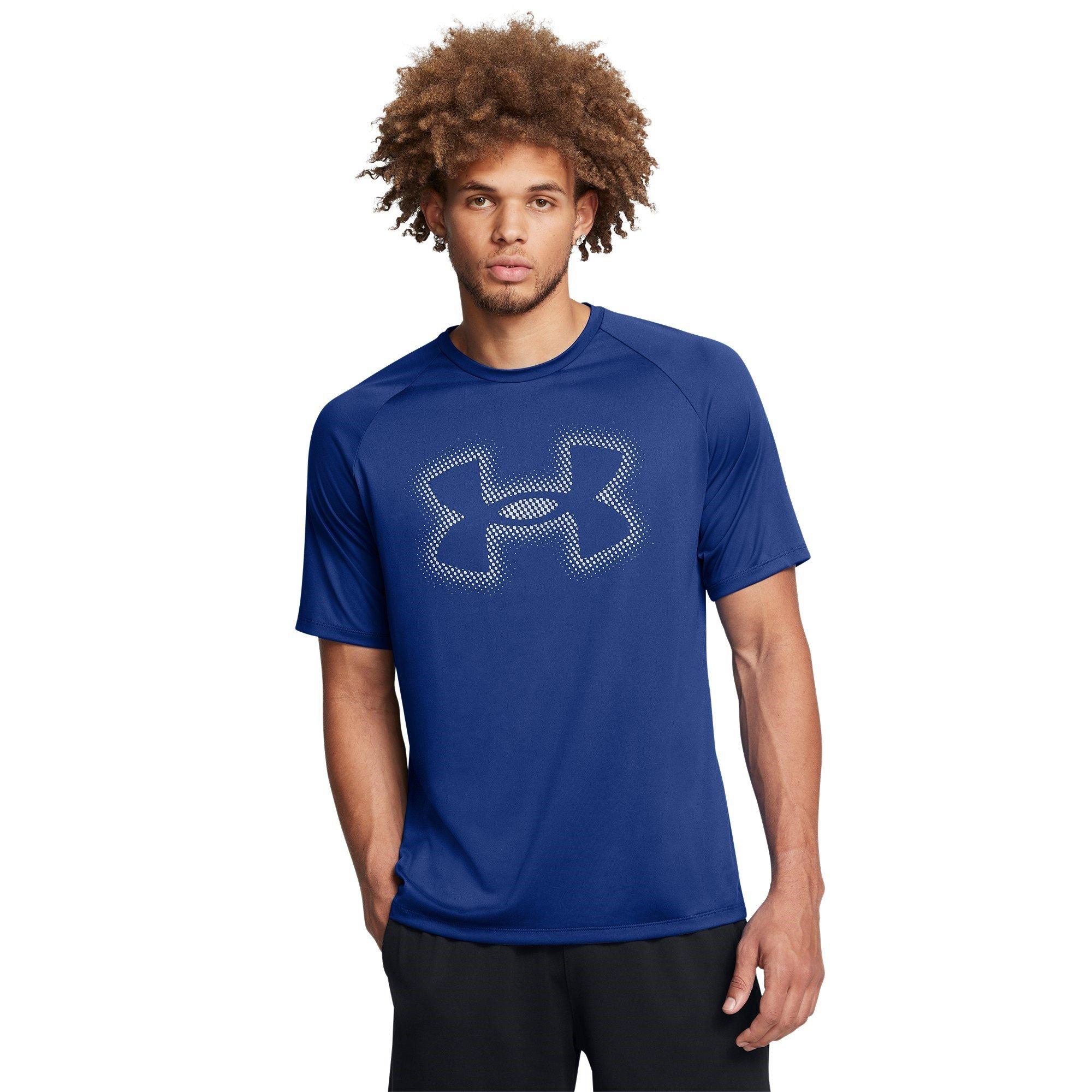 Tech Blue/Gray - Under Armour - Men's Tech Novelty Short-Sleeve Performance Gym Top - 2