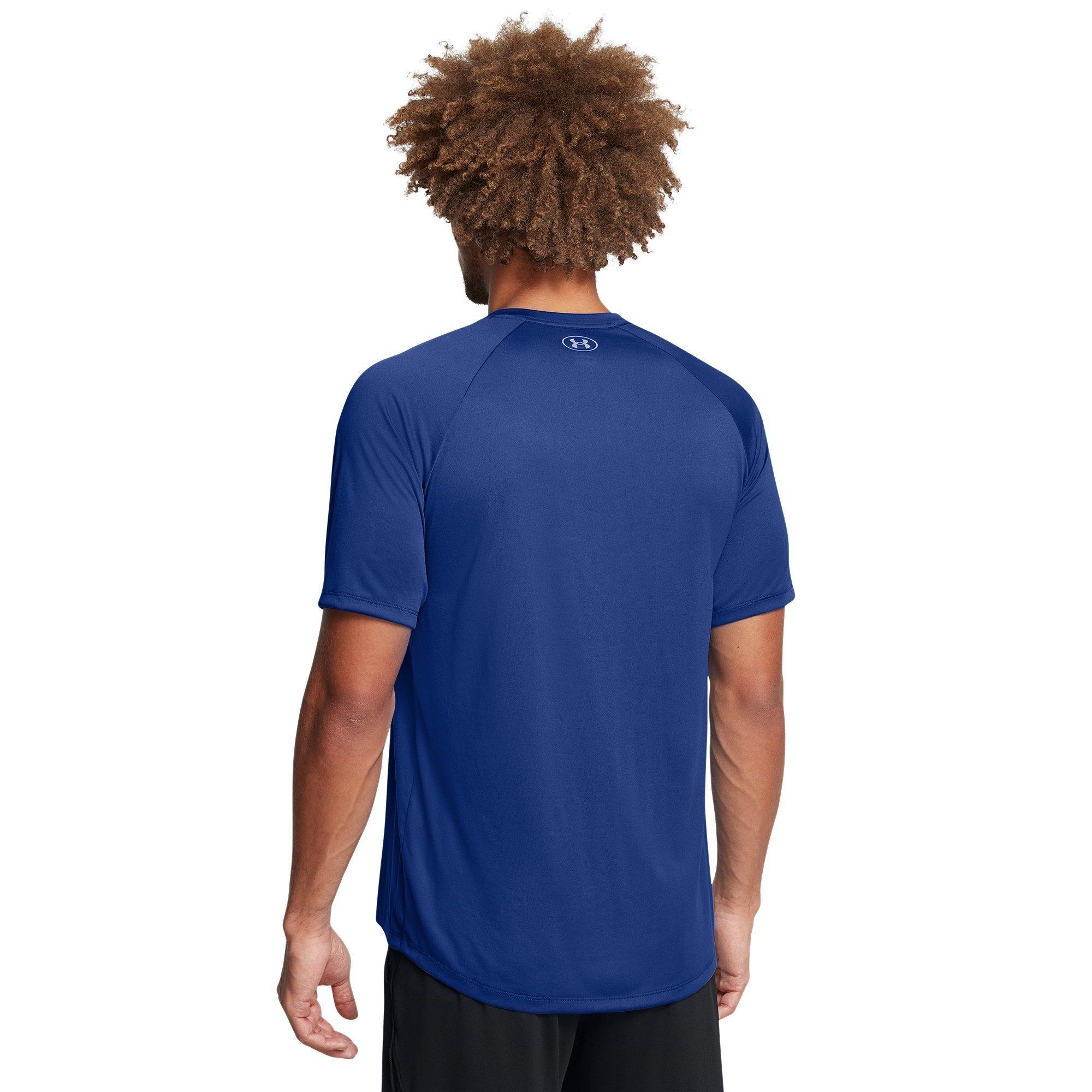 Tech Blue/Gray - Under Armour - Men's Tech Novelty Short-Sleeve Performance Gym Top - 3