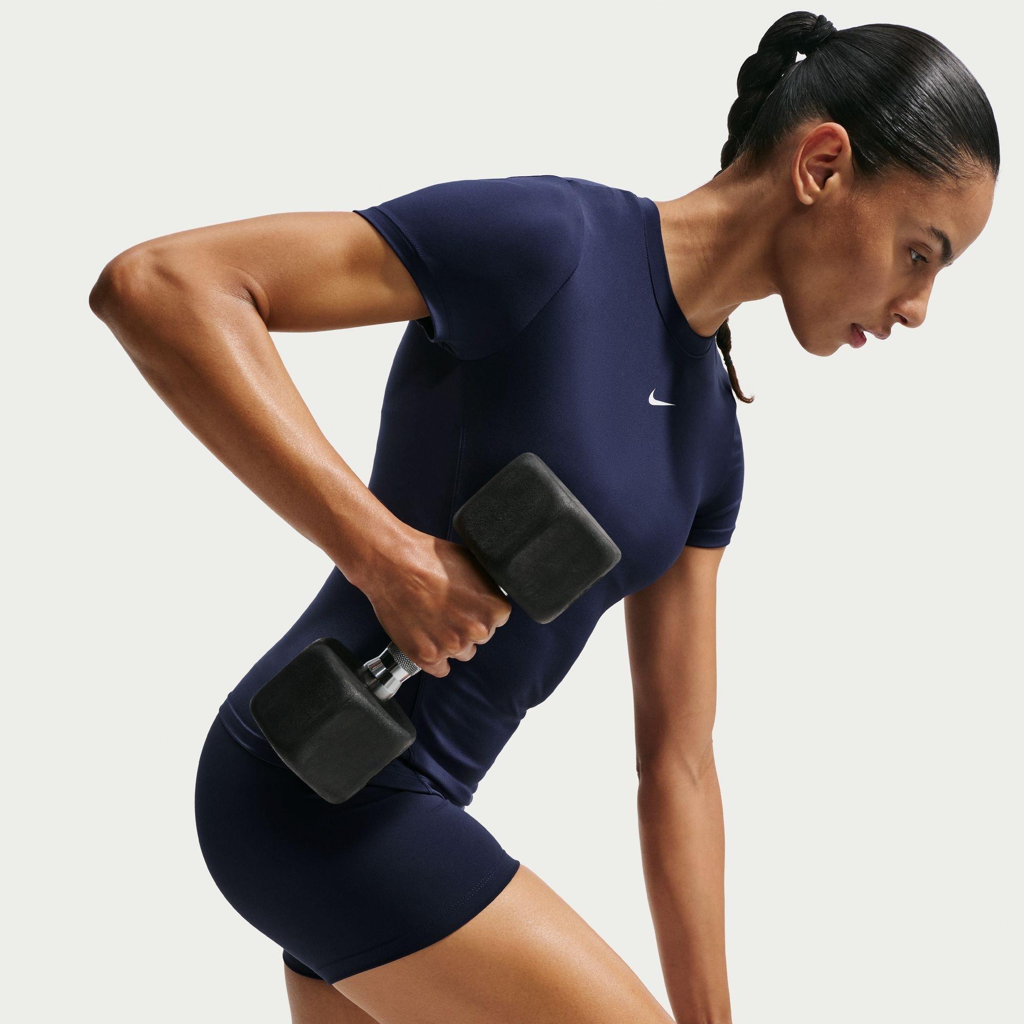 Blu Marino/Bianco - Nike - Women's One Fitted Short Sleeve Performance Gym Top - 3