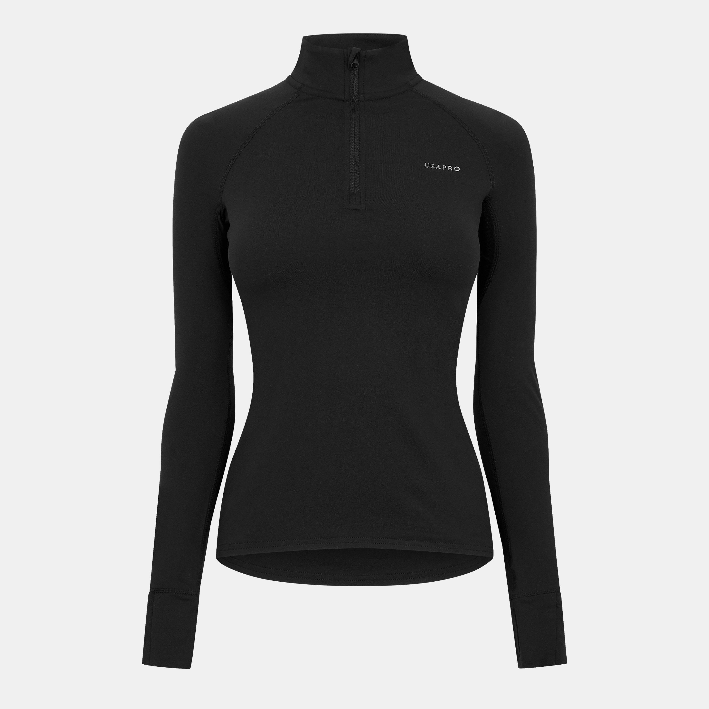 Usa Pro Women's Long Sleeve Quarter Zip Top - Black - 18 (46)