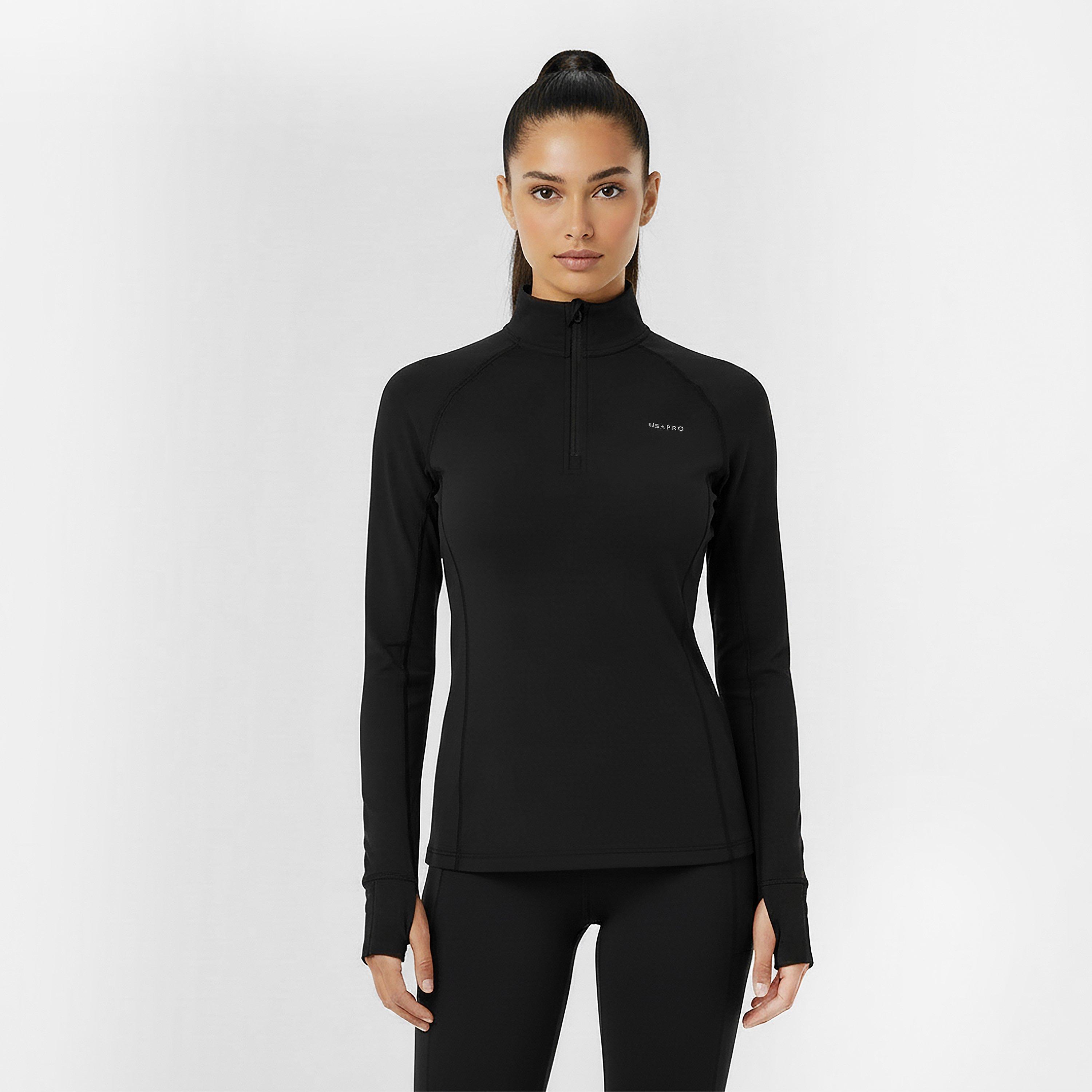 Preto - USA Pro - Long Sleeve Quarter Zip Top Womens - 3