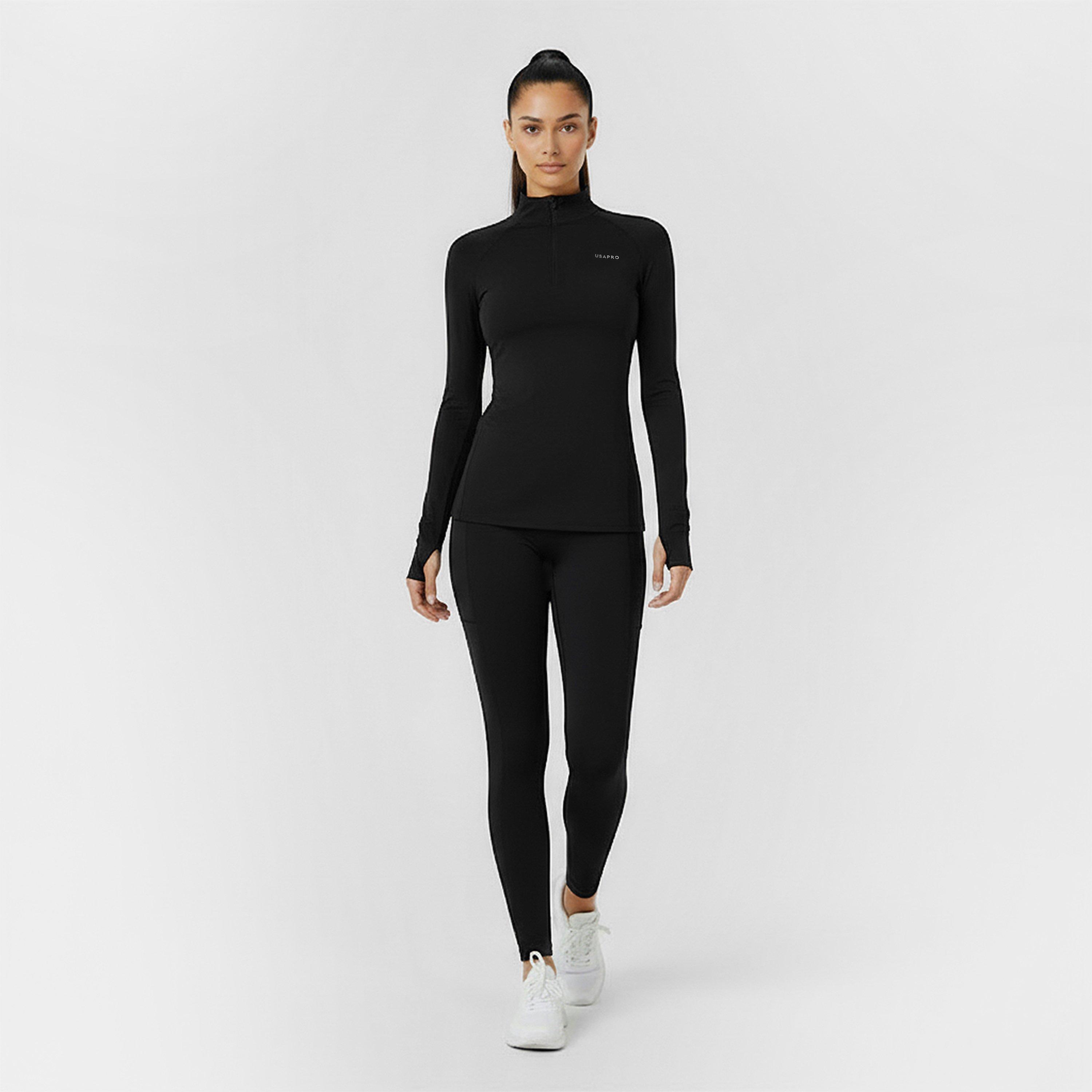 Preto - USA Pro - Long Sleeve Quarter Zip Top Womens - 5