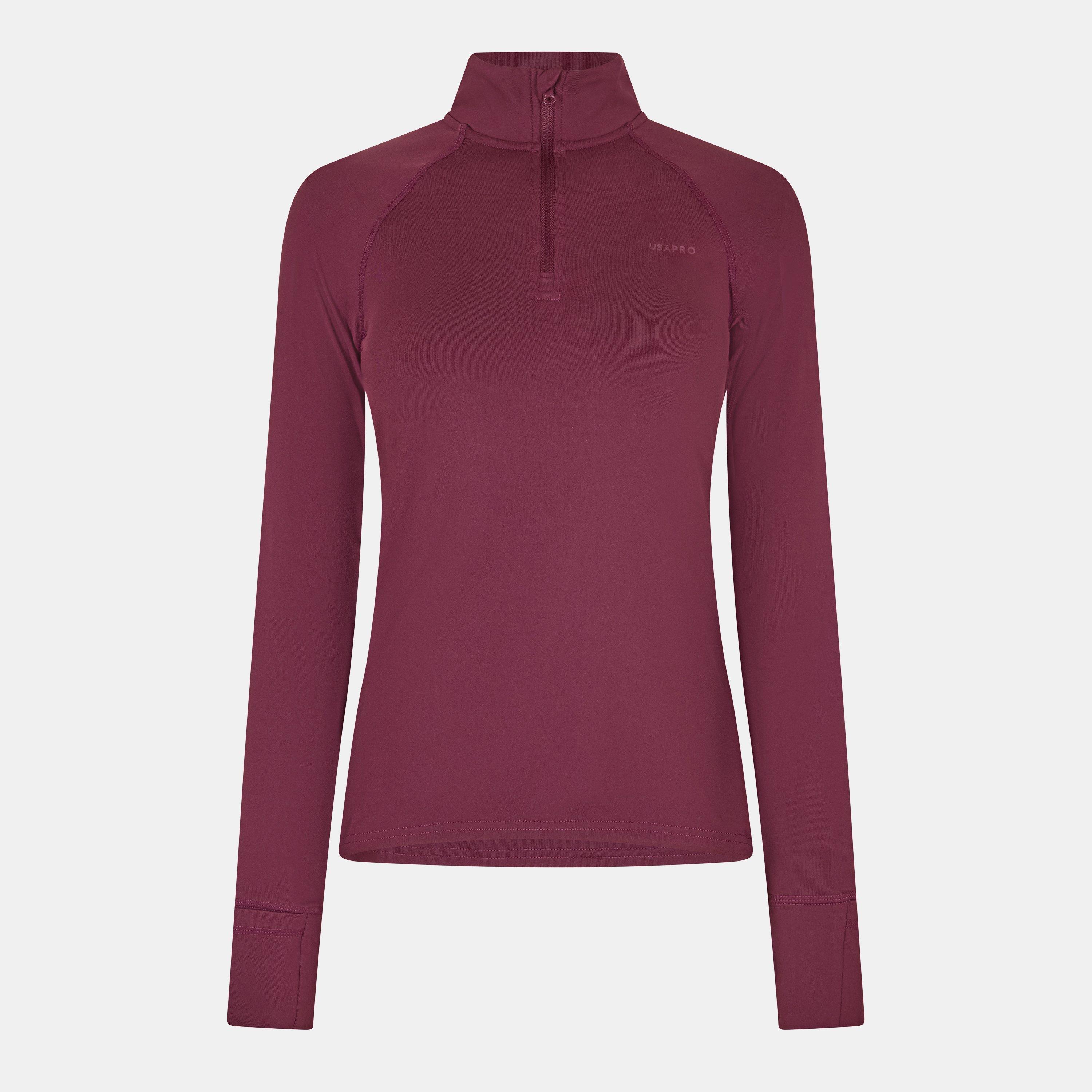 Usa Pro Women's Long Sleeve Quarter Zip Top - Dark Cherry - 6 (34)