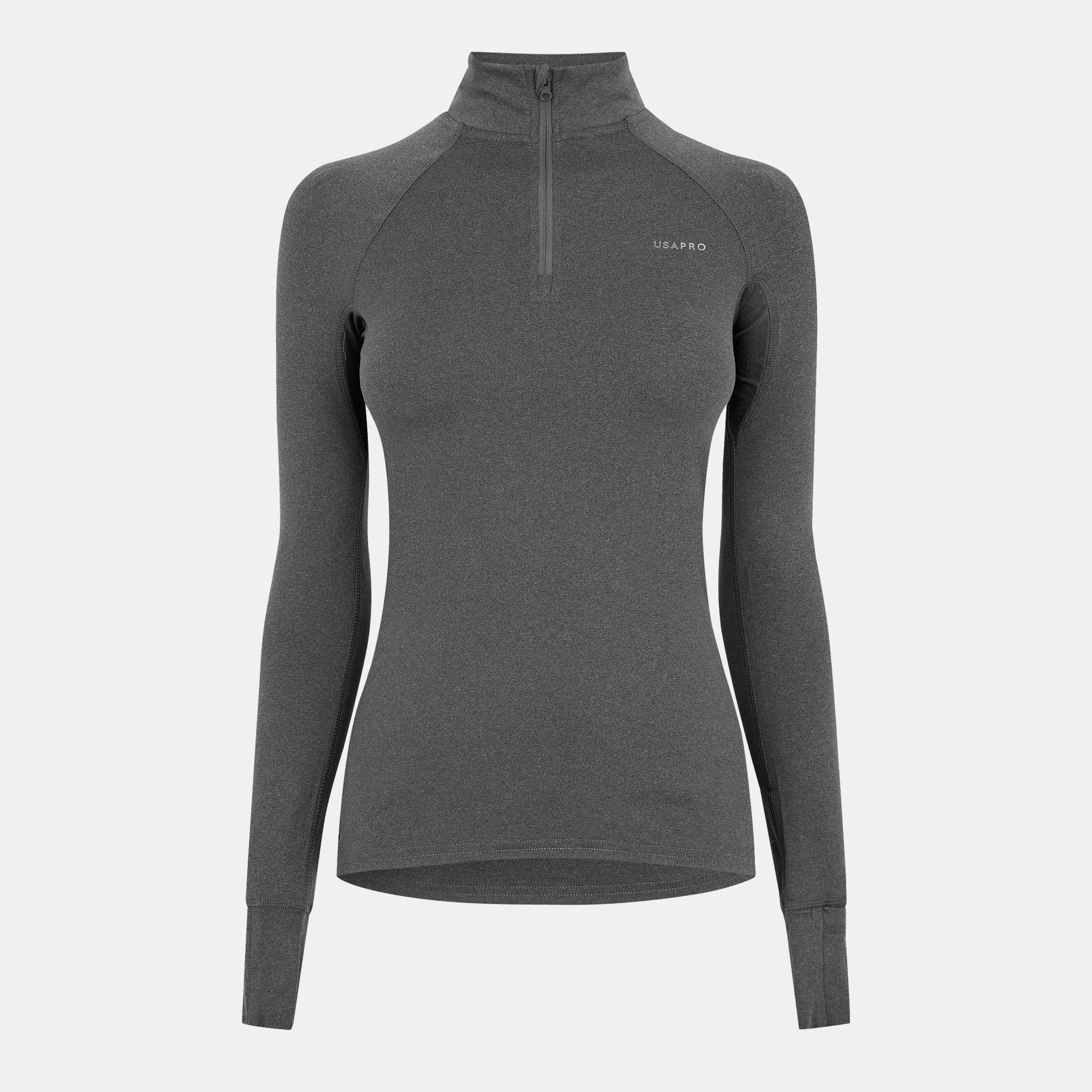 Usa Pro Women's Long Sleeve Quarter Zip Top - Charcoal - 18 (46)