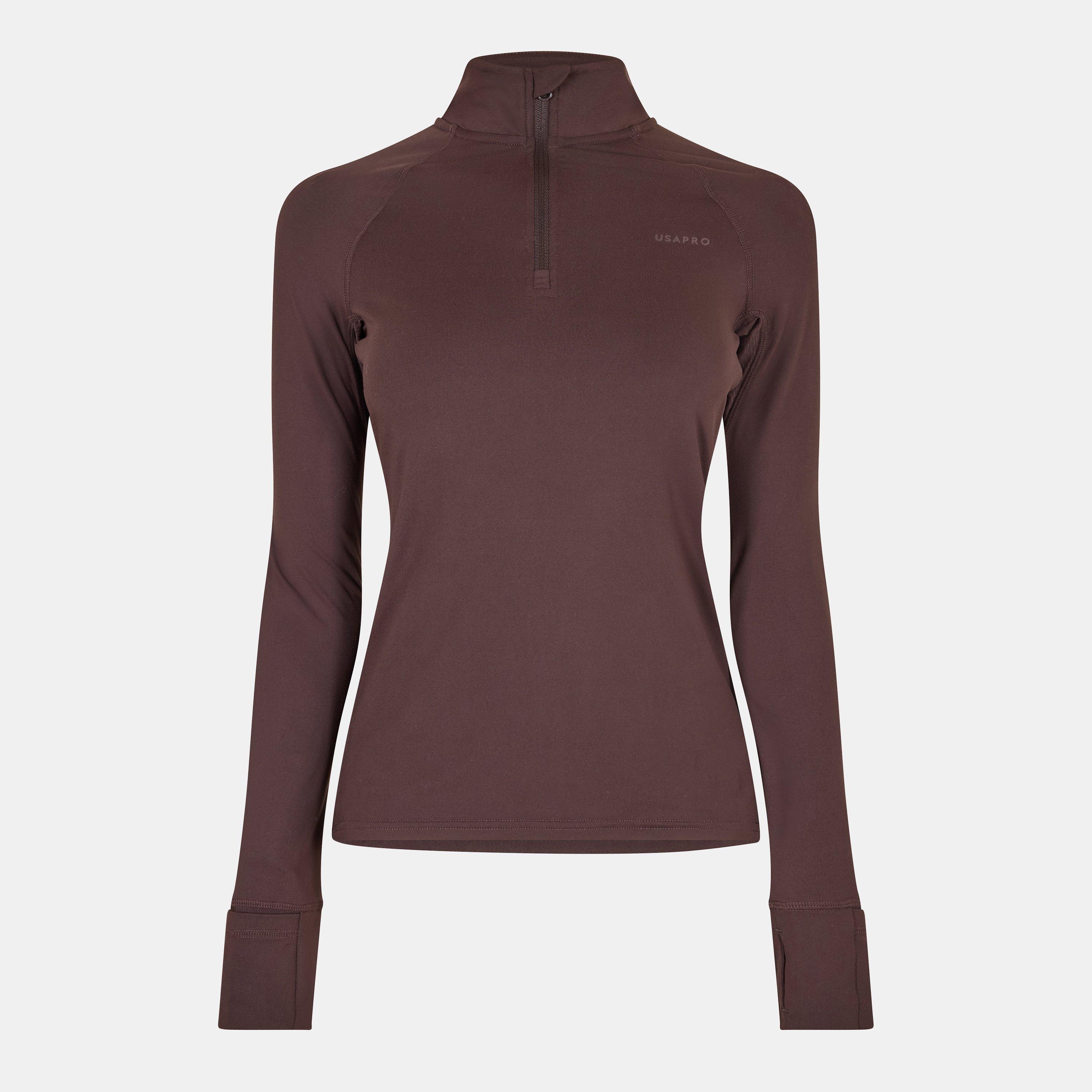 Usa Pro Women's Long Sleeve Quarter Zip Top - Espresso - 6 (34)