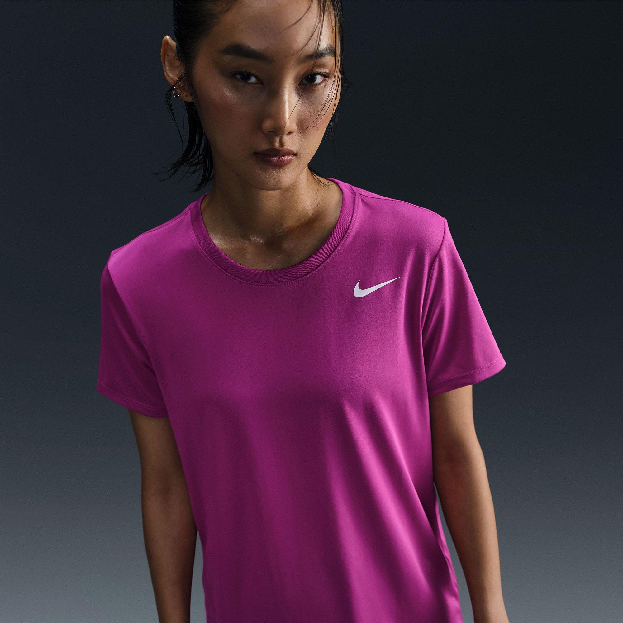Hot Fuchsia - Nike - Nike Dri FIT Swoosh Logo Womens Performance T Shirt - 2