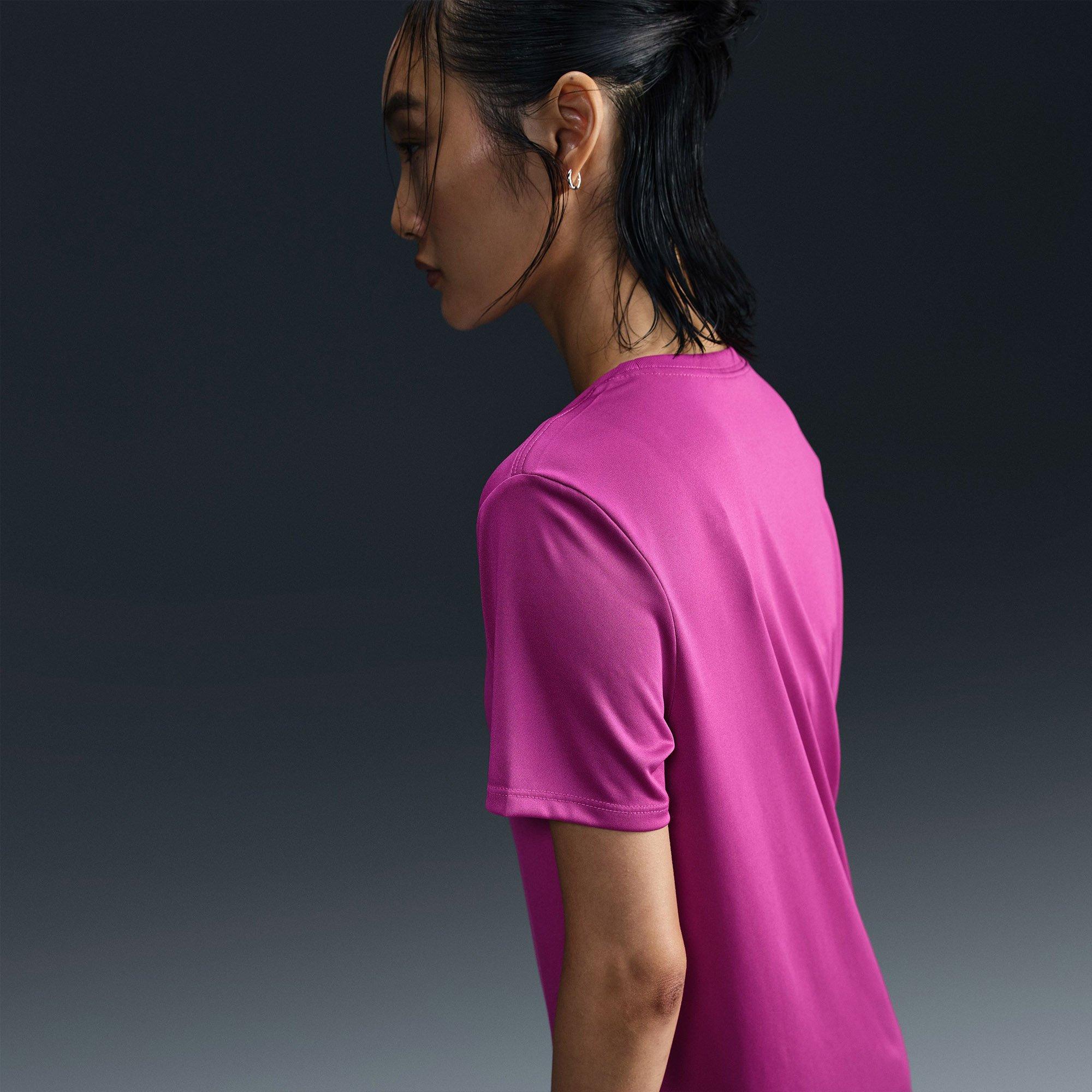 Hot Fuchsia - Nike - Nike Dri FIT Swoosh Logo Womens Performance T Shirt - 3