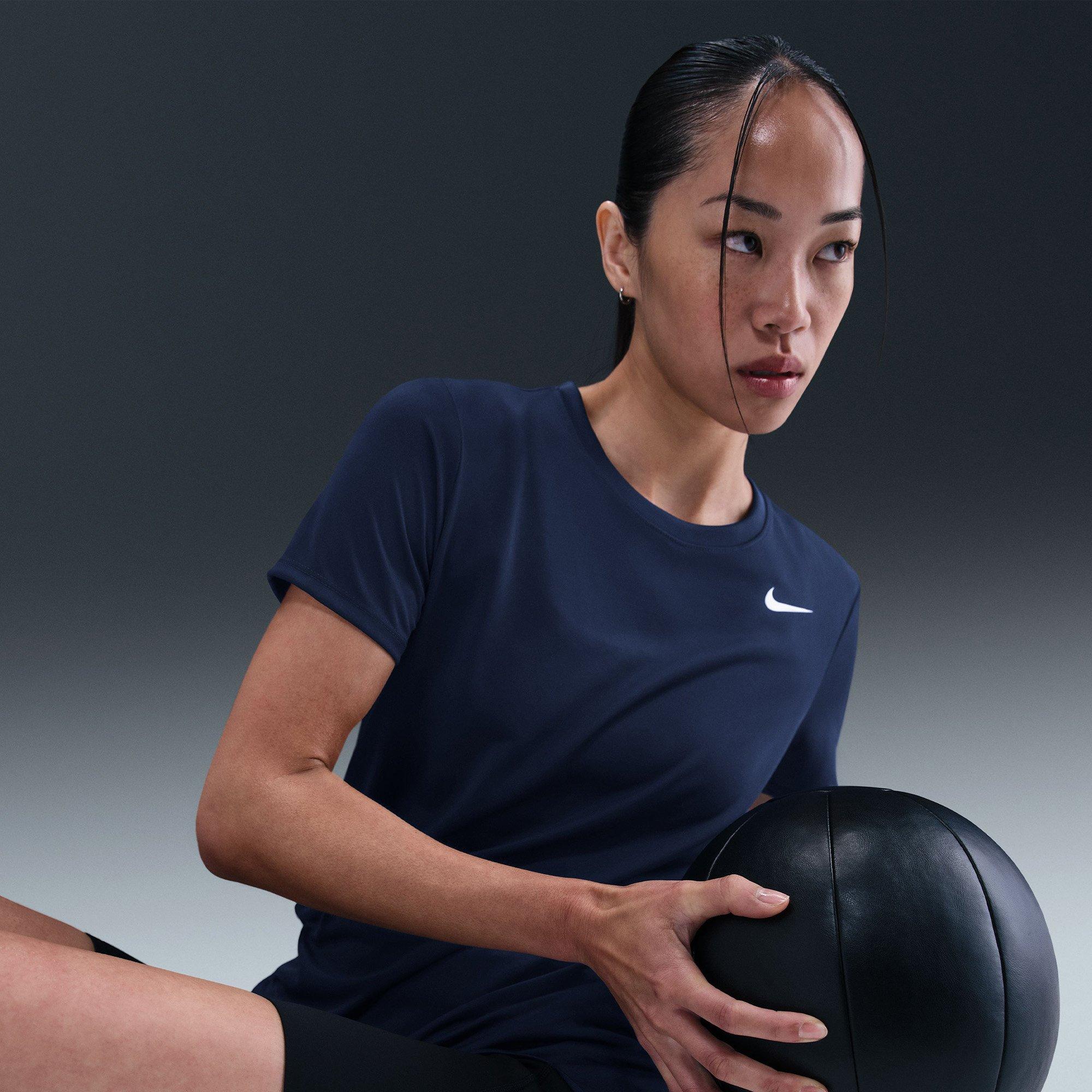 Mid.Navy/White - Nike - Dri FIT Swoosh Logo Womens Performance T Shirt - 2