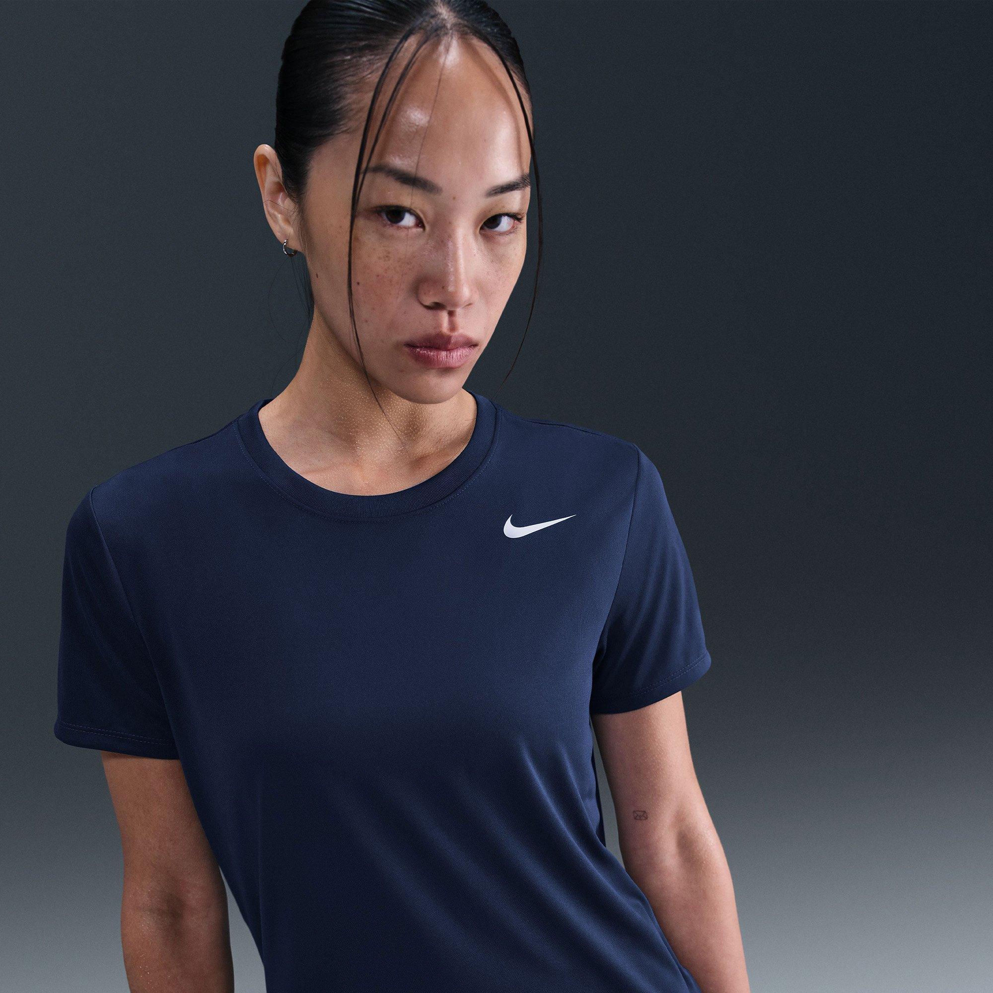 Mid.Navy/White - Nike - Dri FIT Swoosh Logo Womens Performance T Shirt - 3