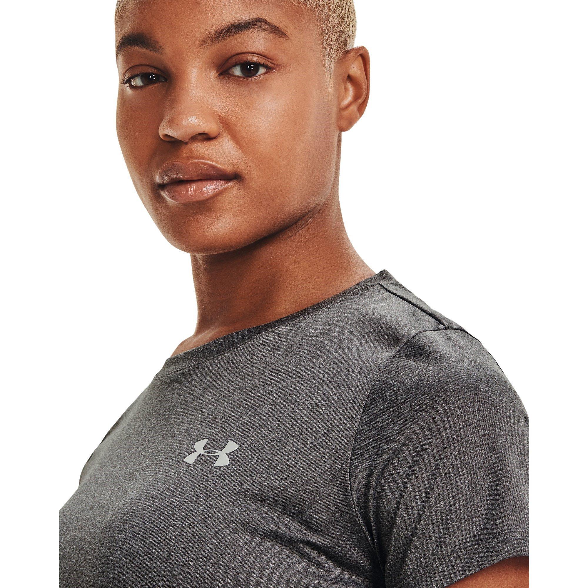 Crbon Hthr/Silv - Under Armour - Velocity Solid Crew Womens T Shirt - 5