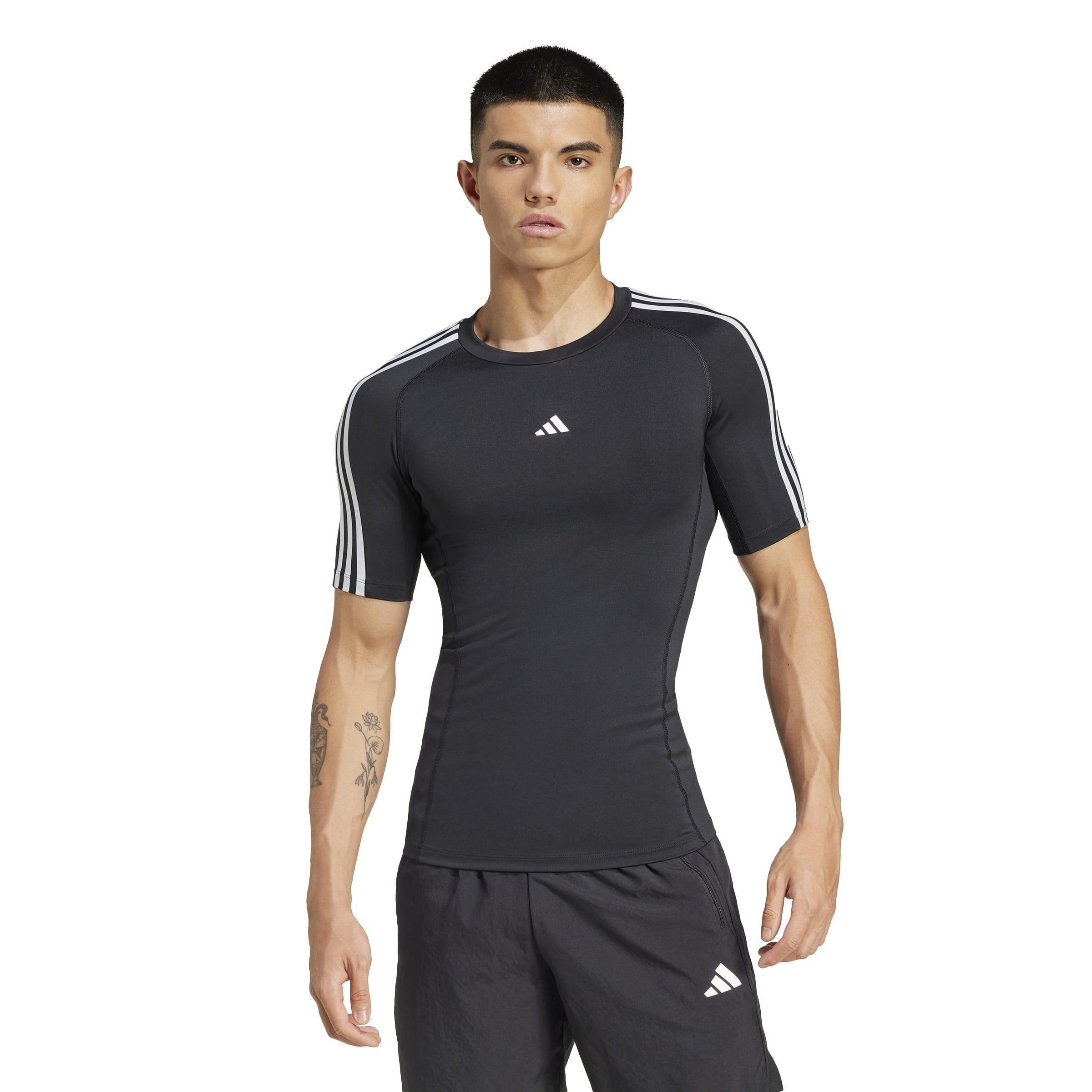 Black - adidas - Techfit Three Stripes Mens Performance T Shirt - 2