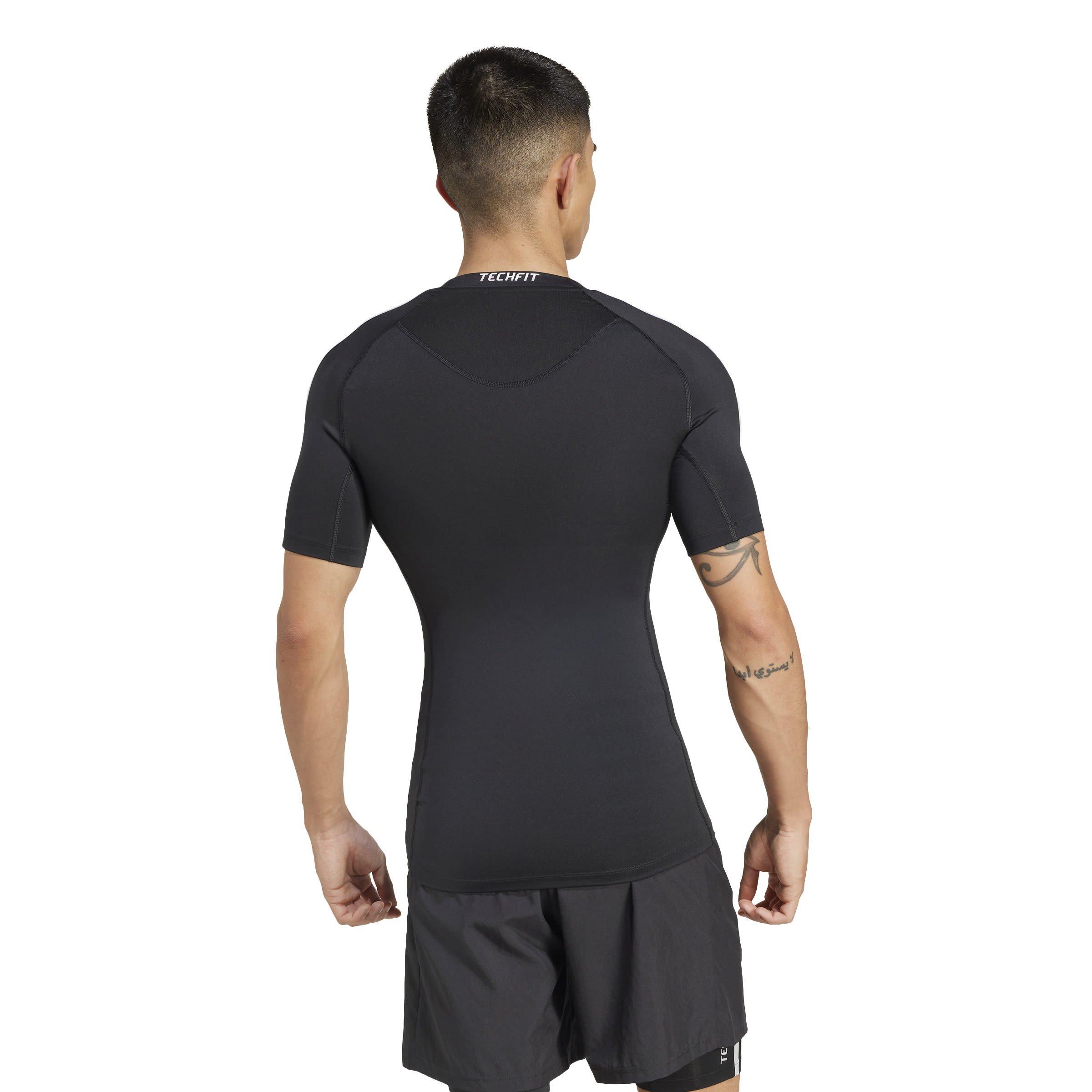 Black - adidas - Techfit Three Stripes Mens Performance T Shirt - 3