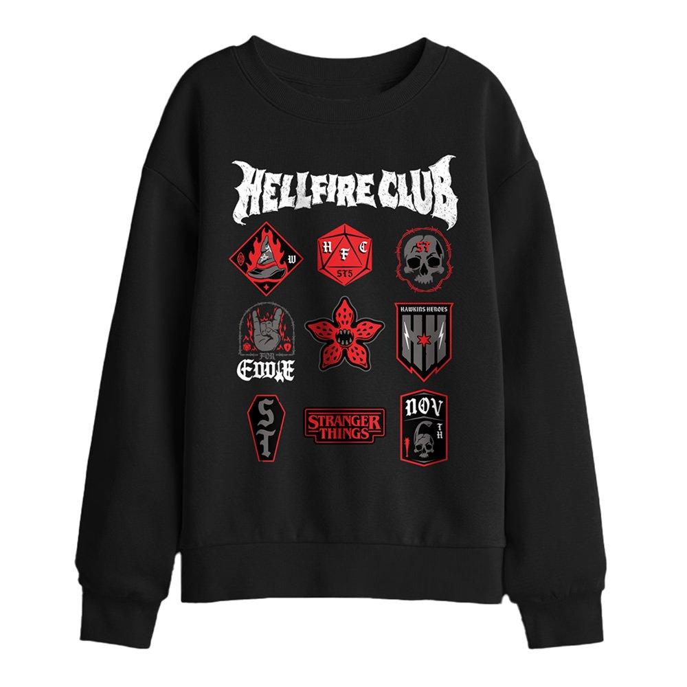 Black - Stranger Things - Stranger Things Hellfire Badges Kids Sweatshirt B - 1
