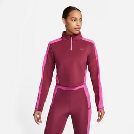 Nike Dri FIT Femme Womens Half Zip Long Sleeve Cropped Top