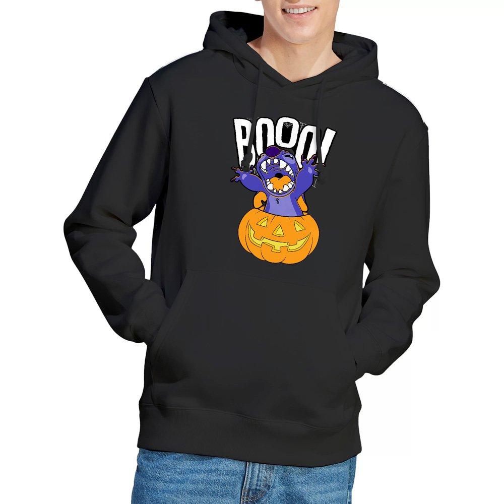 Black - Disney - Lilo & Stitch Laughing Pumpkin Mens Hoodie Black - 1