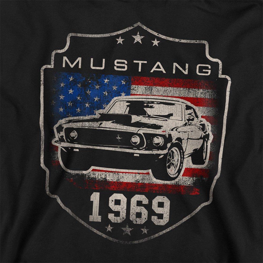 Black - Ford - Ford Mustang 1969 Flag Youth Pull-Over Hoodie Bla - 2