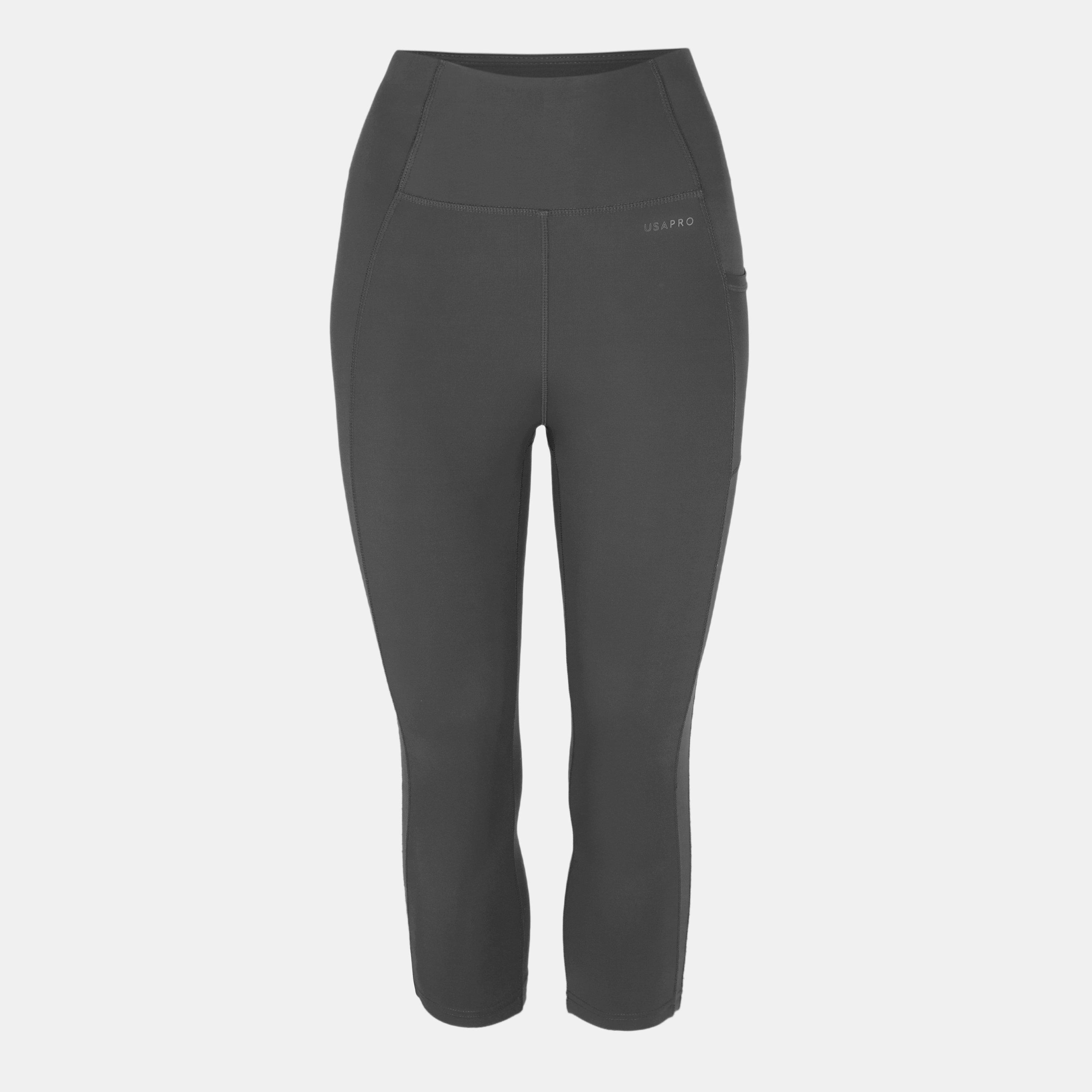 Usa Pro Women's High Rise Capri Cropped Leggings - Charcoal - 10 (38)